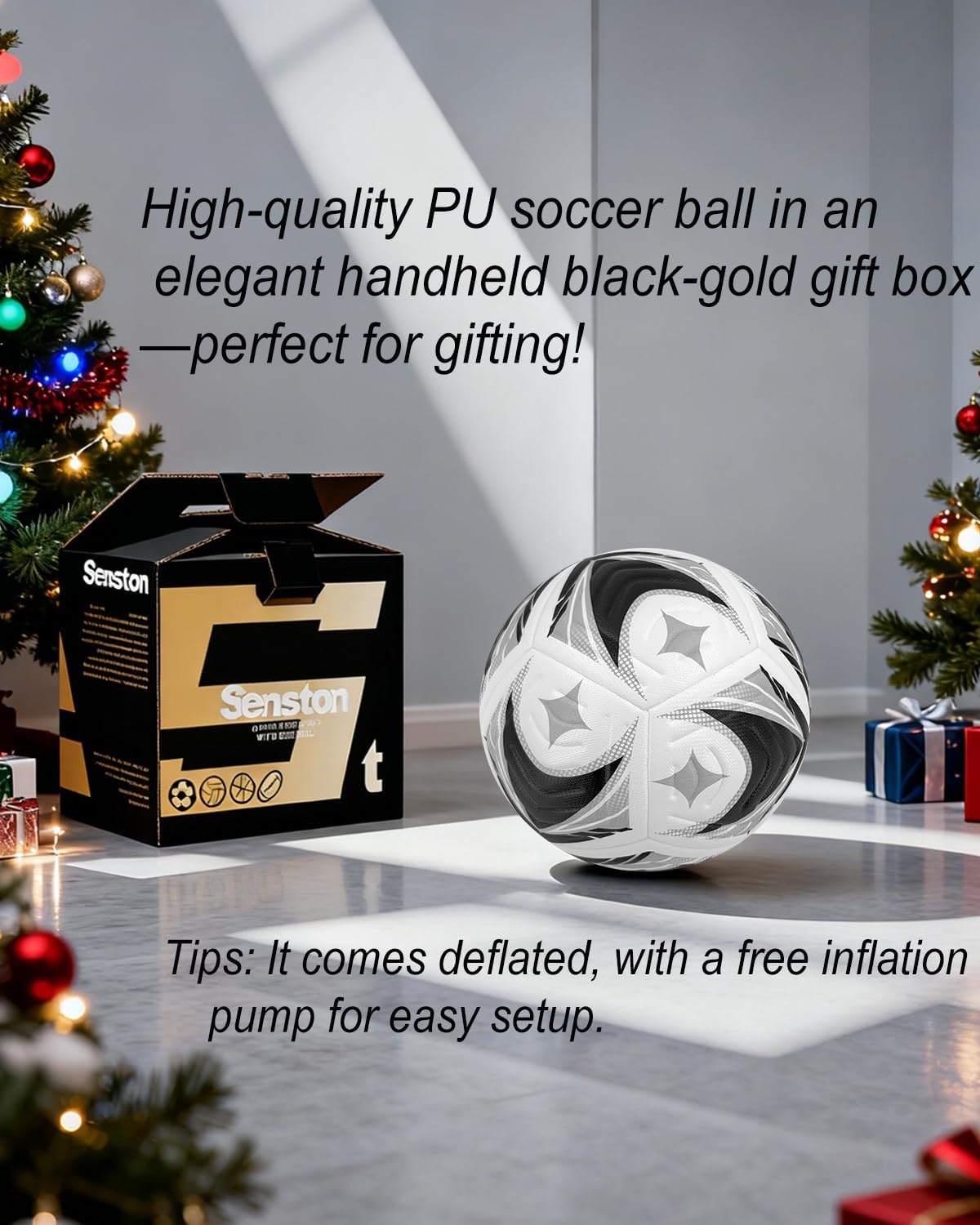 image:imageSenston 12Panel Soccer Ball Size 5 with Box Embossed PU Leather Cover Butyl Bladder amp Wound Thread for Superior Grip Control amp Air Retention MatchTraining Soccer Ball