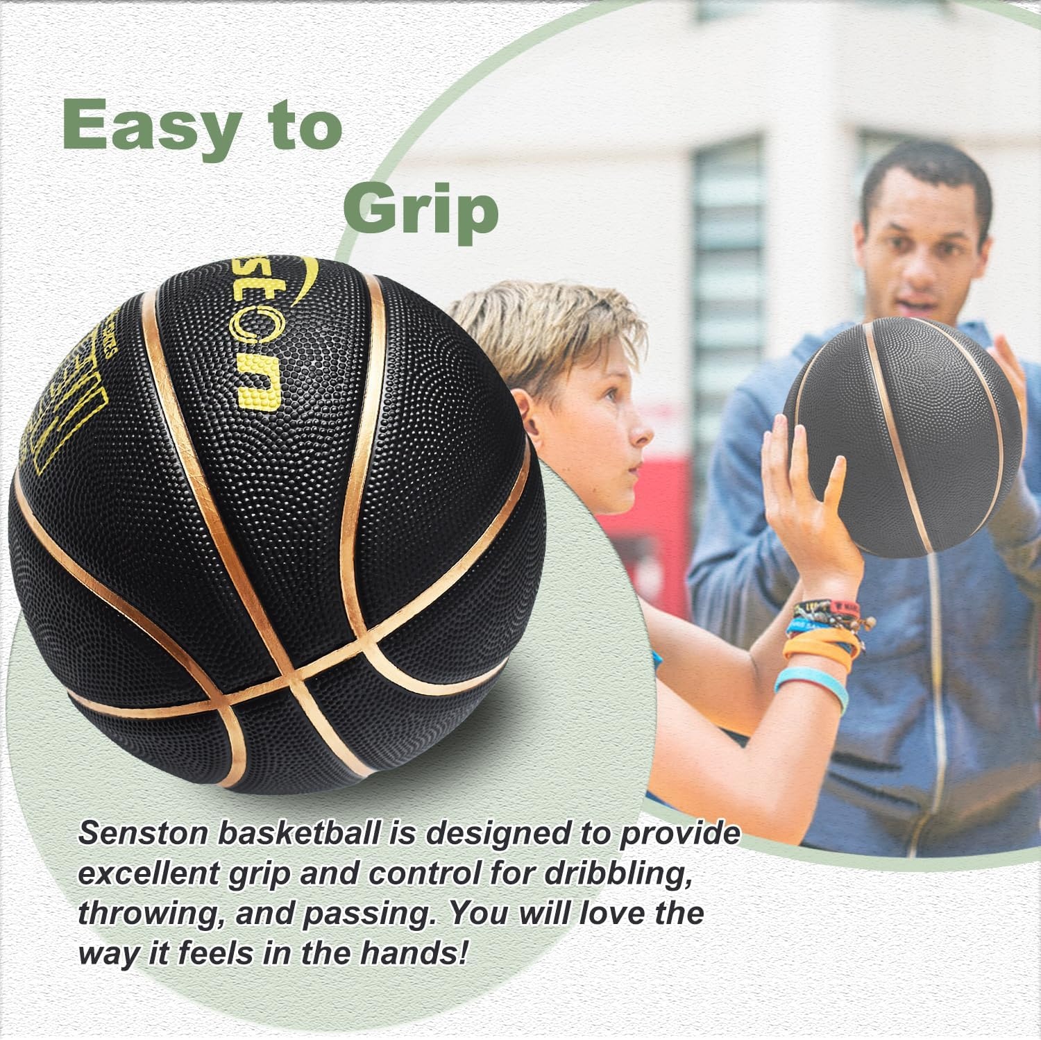 image:imageSenston 275295 Outdoor Basketball Excellent ElasticityGrip Rubber Basketballs with Pump Durable Size 57 Men BasketballBlackGold