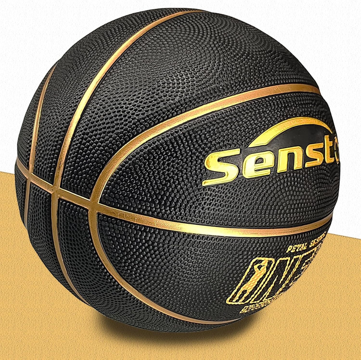 image:imageSenston 275295 Outdoor Basketball Excellent ElasticityGrip Rubber Basketballs with Pump Durable Size 57 Men BasketballBlackGold