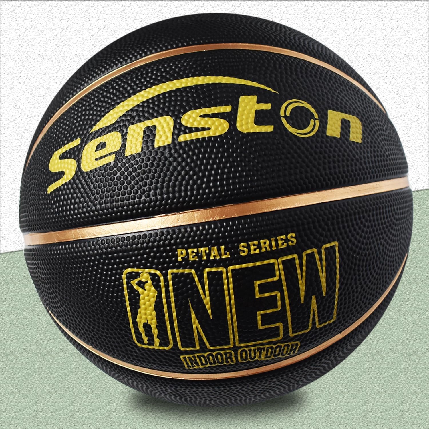 image:imageSenston 275295 Outdoor Basketball Excellent ElasticityGrip Rubber Basketballs with Pump Durable Size 57 Men BasketballBlackGold
