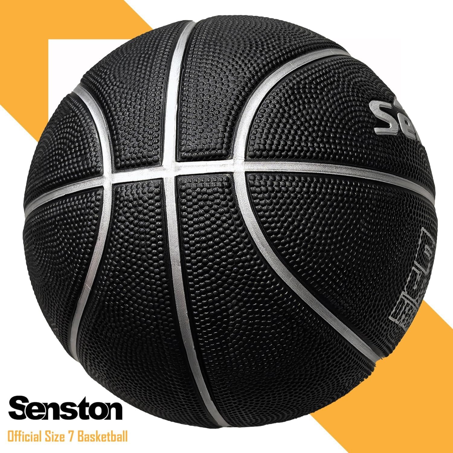 image:imageSenston 275295 Outdoor Basketball Excellent ElasticityGrip Rubber Basketballs with Pump Durable Size 57 Men BasketballBlackSilver