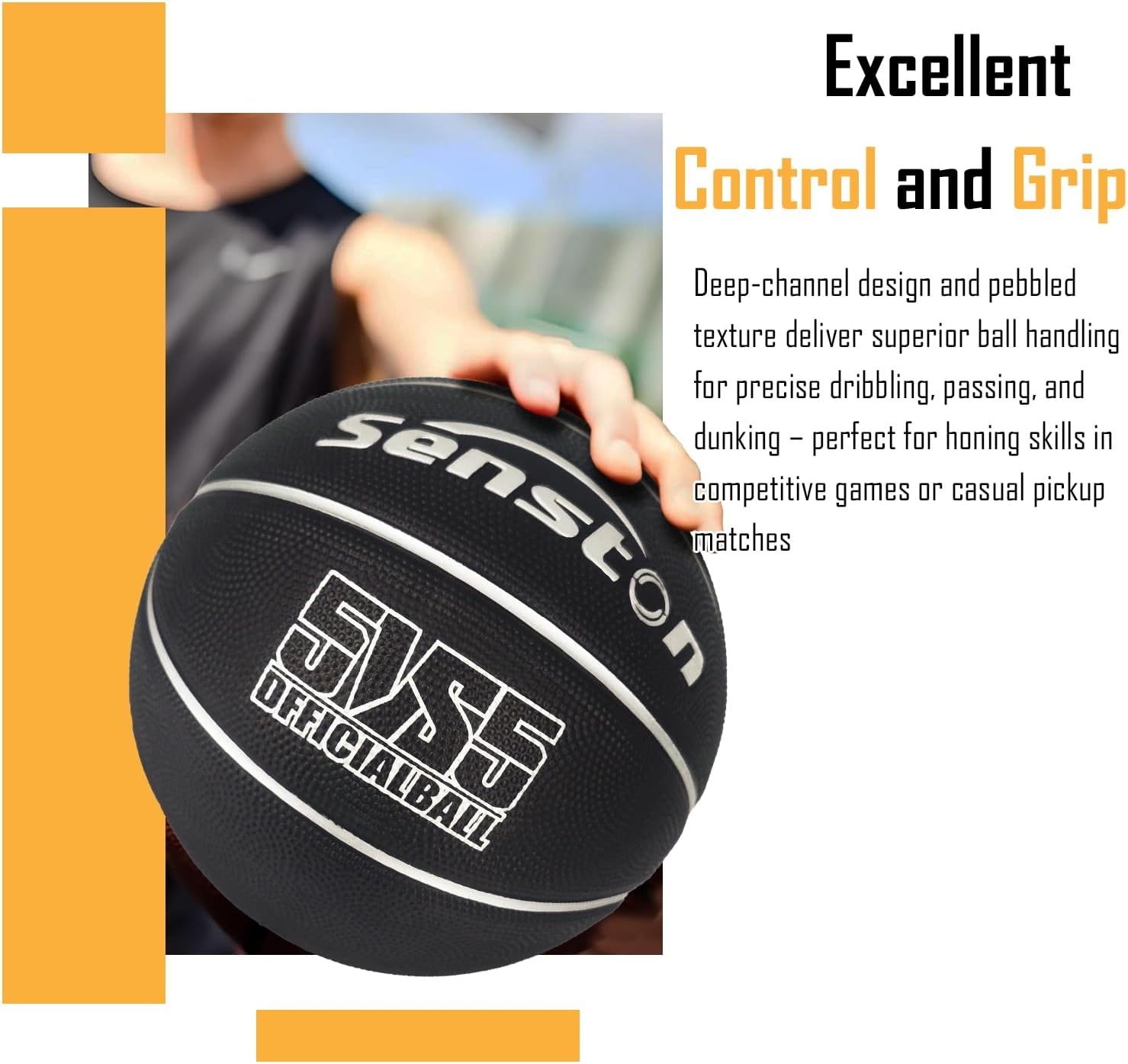 image:imageSenston 275295 Outdoor Basketball Excellent ElasticityGrip Rubber Basketballs with Pump Durable Size 57 Men BasketballBlackSilver