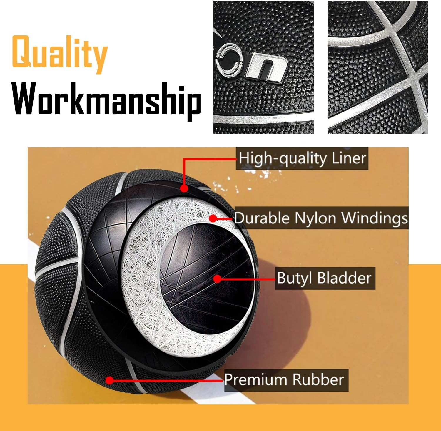 image:imageSenston 275295 Outdoor Basketball Excellent ElasticityGrip Rubber Basketballs with Pump Durable Size 57 Men BasketballBlackSilver