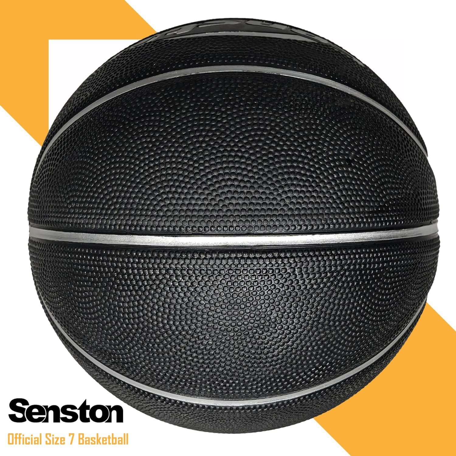 image:imageSenston 275295 Outdoor Basketball Excellent ElasticityGrip Rubber Basketballs with Pump Durable Size 57 Men BasketballBlackSilver