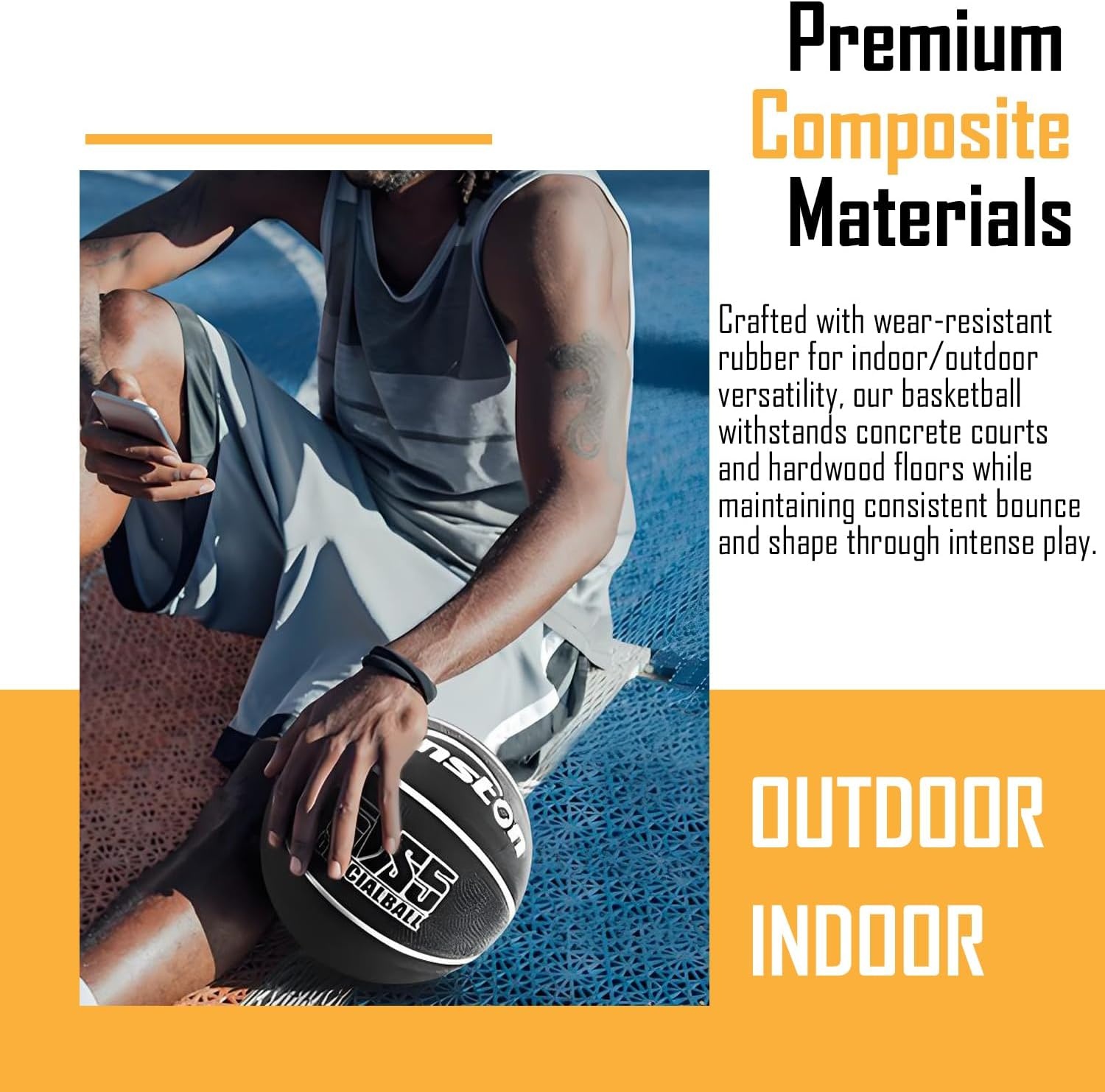 image:imageSenston 275295 Outdoor Basketball Excellent ElasticityGrip Rubber Basketballs with Pump Durable Size 57 Men BasketballBlackSilver