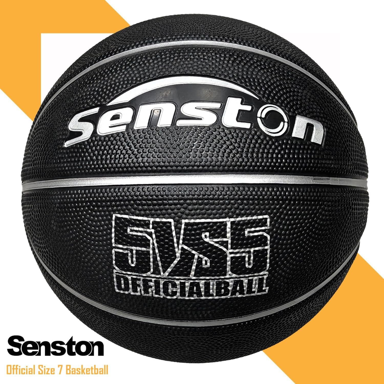 image:imageSenston 275295 Outdoor Basketball Excellent ElasticityGrip Rubber Basketballs with Pump Durable Size 57 Men BasketballBlackSilver
