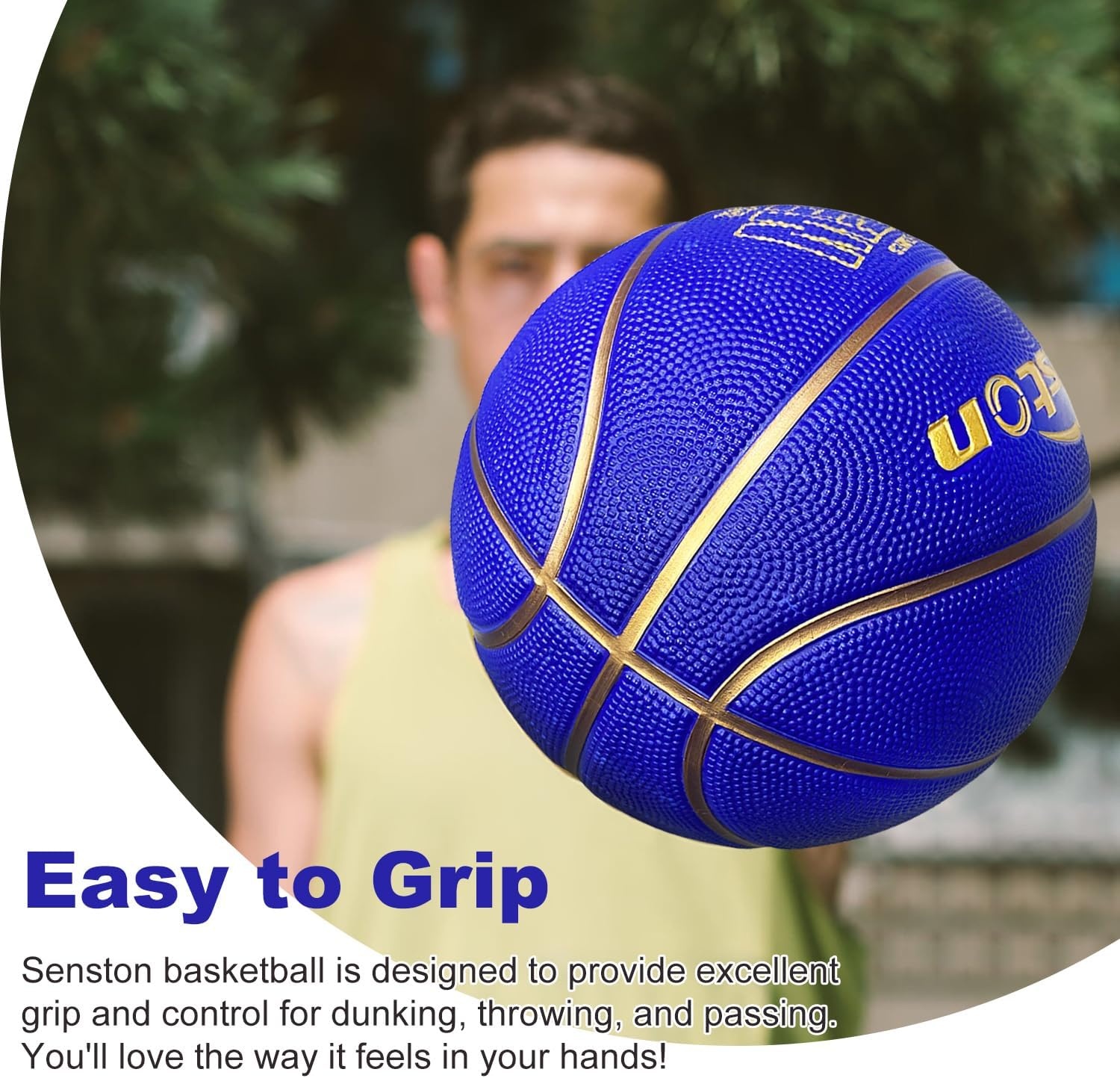 image:imageSenston 275295 Outdoor Basketball Excellent ElasticityGrip Rubber Basketballs with Pump Durable Size 57 Men BasketballBlueGold