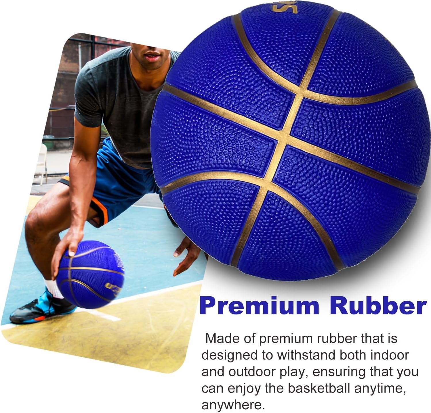 image:imageSenston 275295 Outdoor Basketball Excellent ElasticityGrip Rubber Basketballs with Pump Durable Size 57 Men BasketballBlueGold