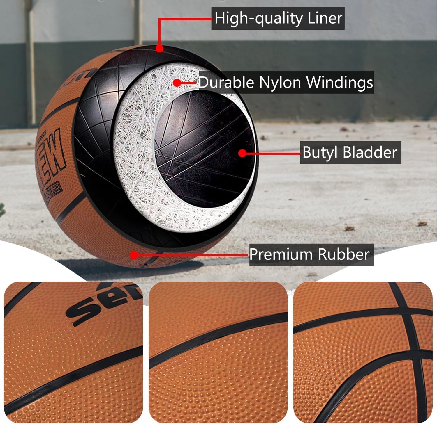 image:imageSenston 275295 Outdoor Basketball Excellent ElasticityGrip Rubber Basketballs with Pump Durable Size 57 Men BasketballBrown