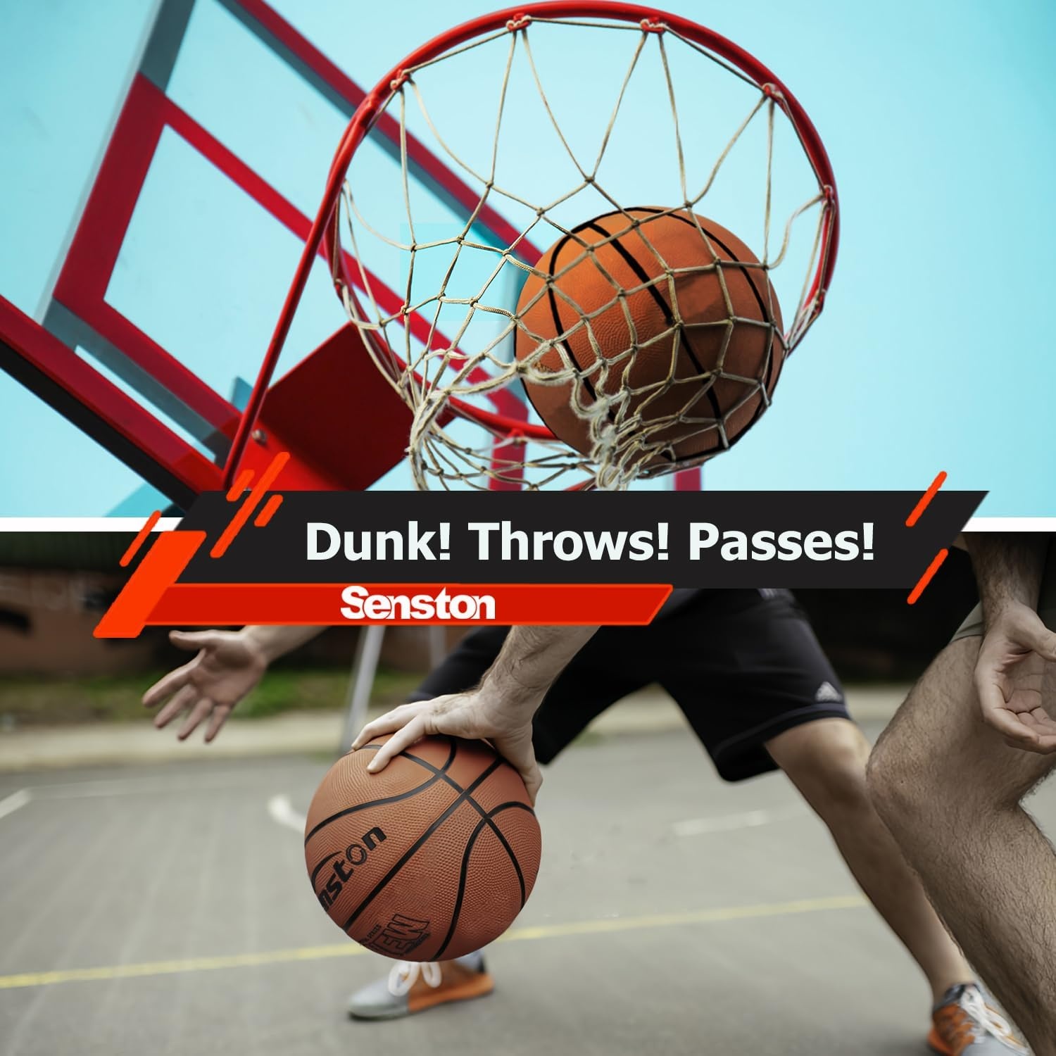 image:imageSenston 275295 Outdoor Basketball Excellent ElasticityGrip Rubber Basketballs with Pump Durable Size 57 Men BasketballBrown