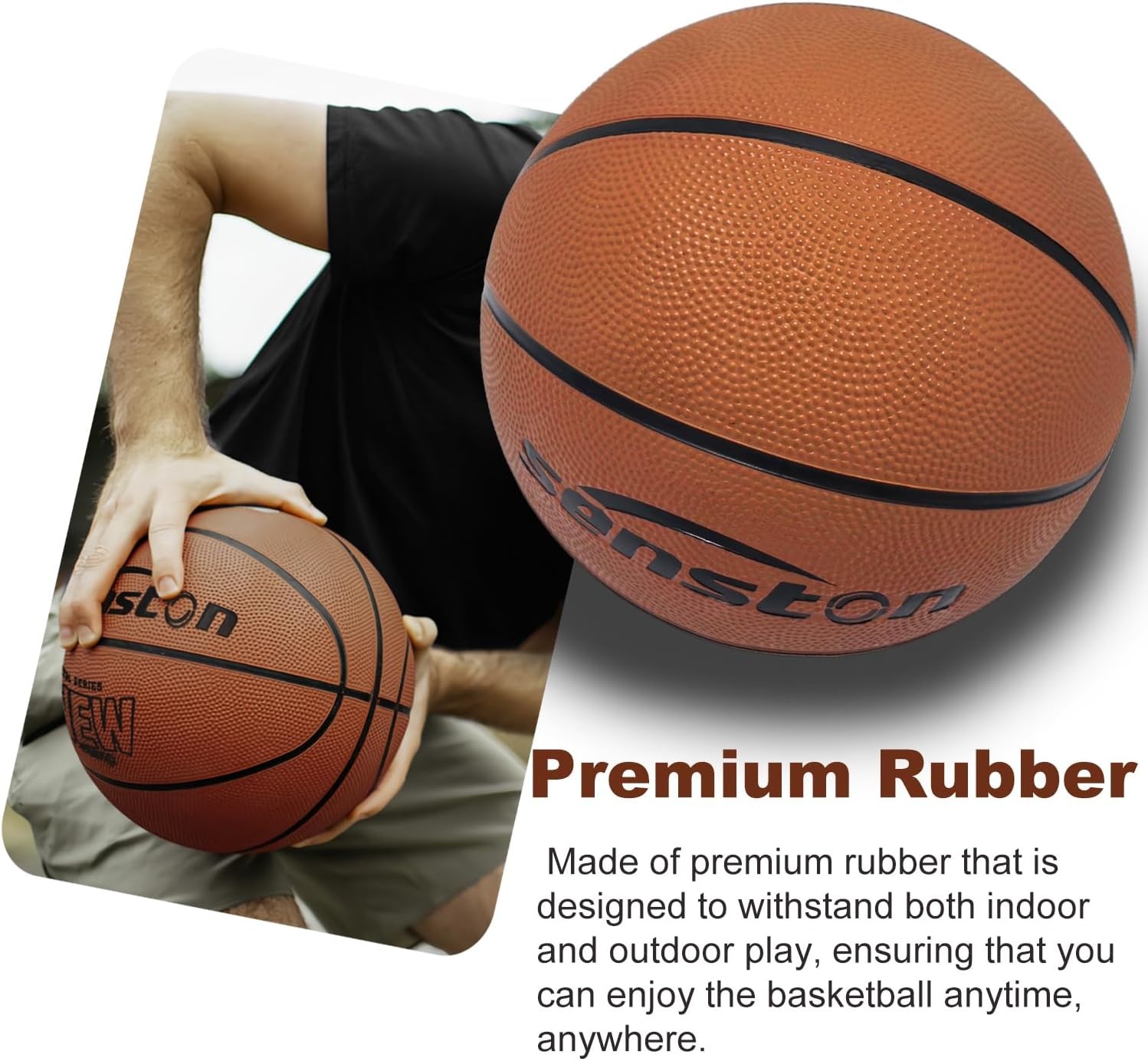 image:imageSenston 275295 Outdoor Basketball Excellent ElasticityGrip Rubber Basketballs with Pump Durable Size 57 Men BasketballBrown