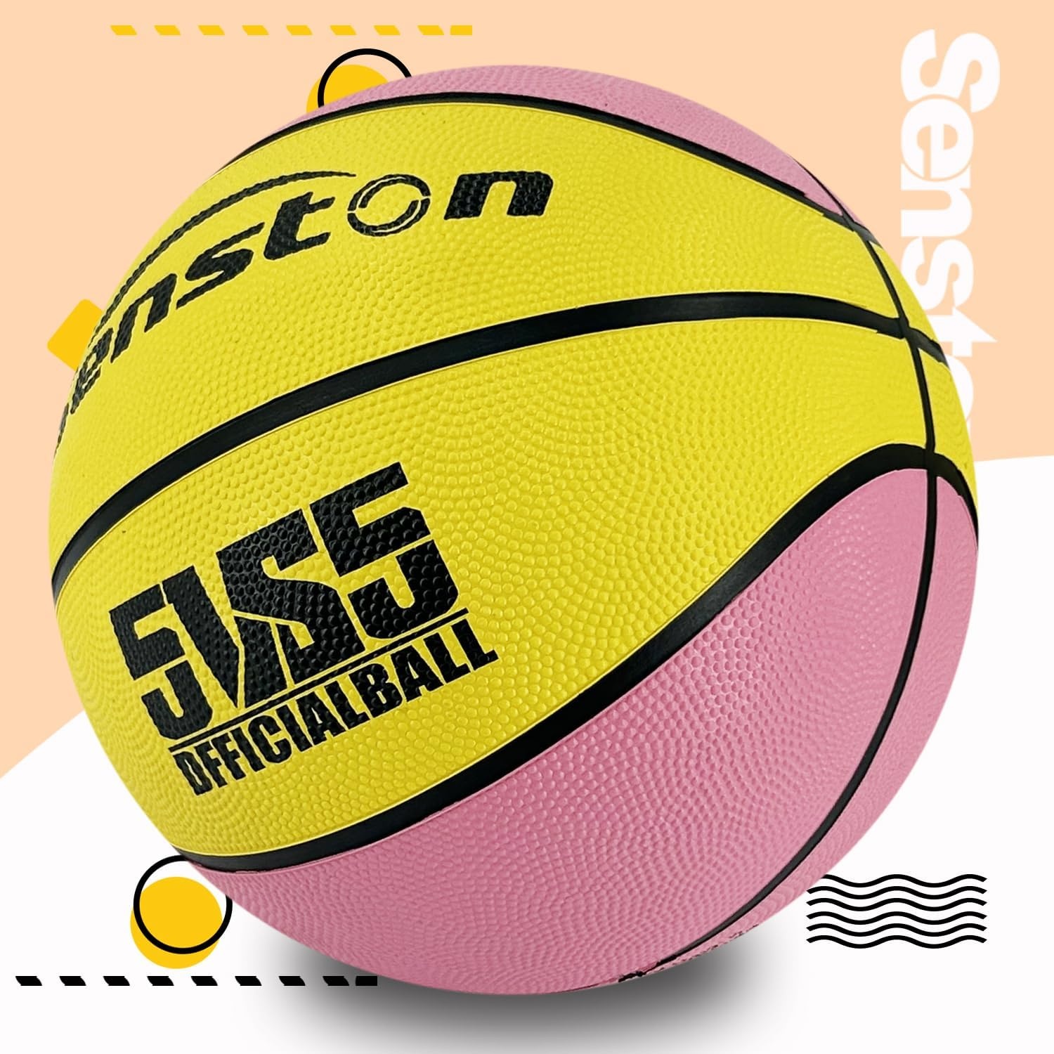 image:imageSenston 275295 Outdoor Basketball Excellent ElasticityGrip Rubber Basketballs with Pump Durable Size 57 Men BasketballPinkYellow