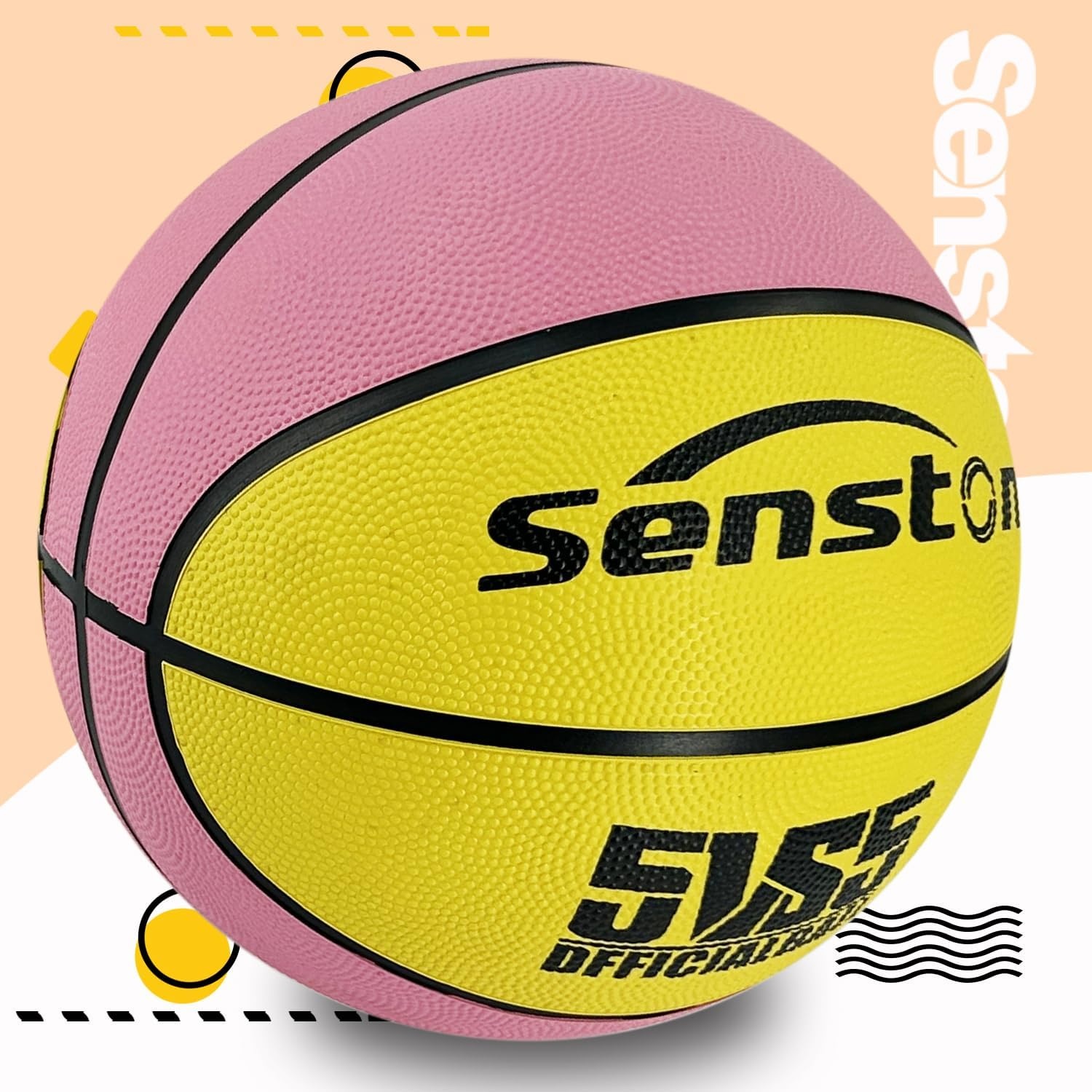 image:imageSenston 275295 Outdoor Basketball Excellent ElasticityGrip Rubber Basketballs with Pump Durable Size 57 Men BasketballPinkYellow