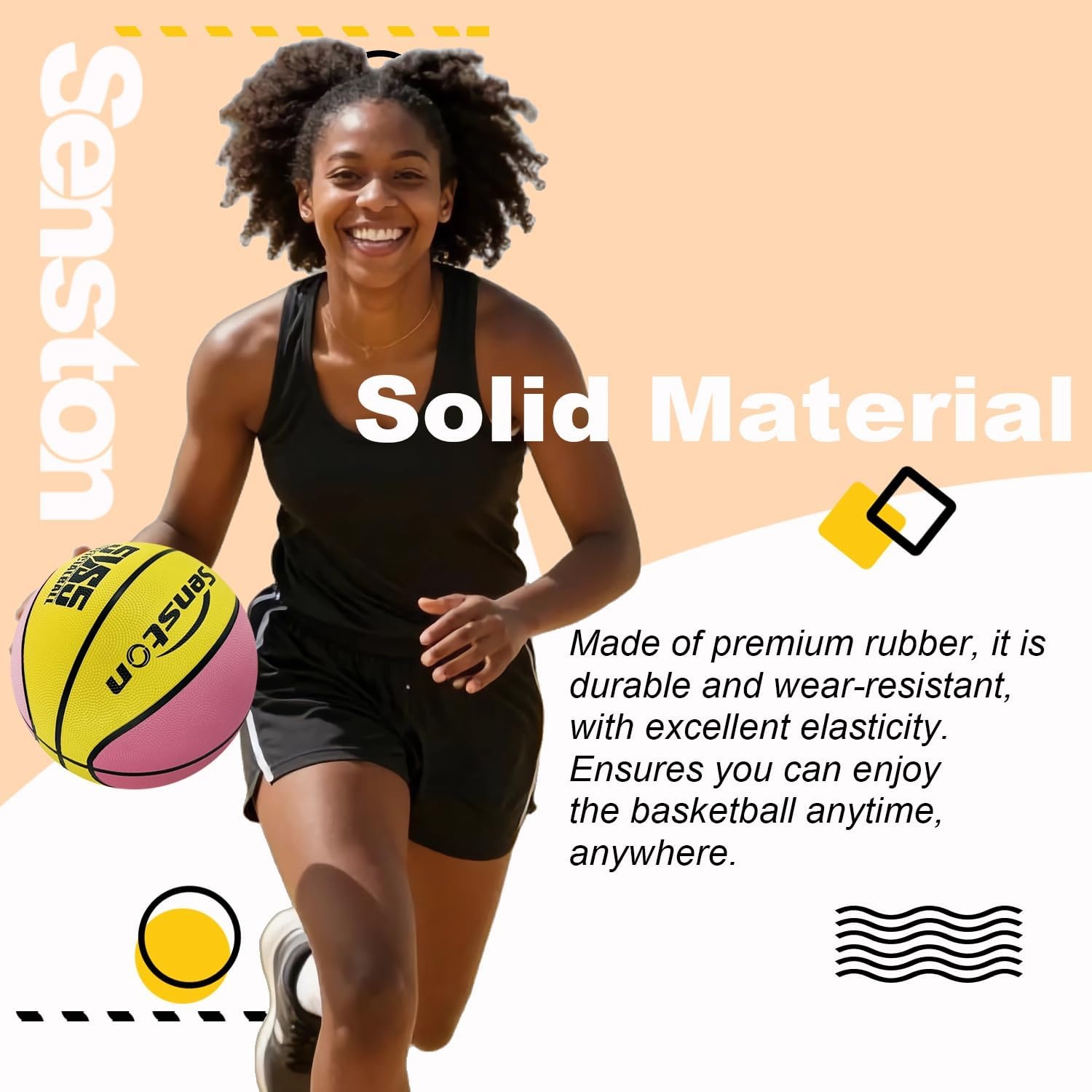image:imageSenston 275295 Outdoor Basketball Excellent ElasticityGrip Rubber Basketballs with Pump Durable Size 57 Men BasketballPinkYellow