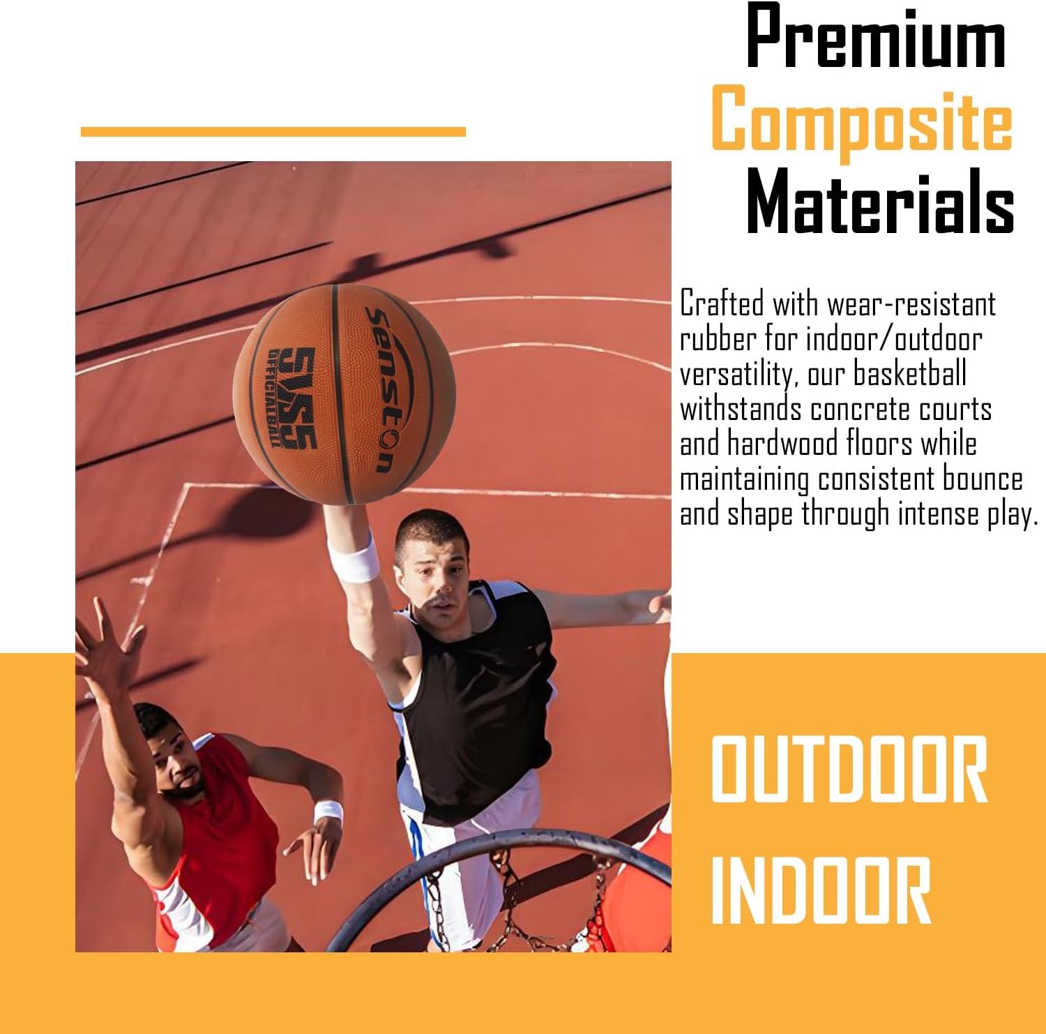 image:imageSenston 295 Outdoor Basketball Premium Grip with Pump for Men Women Excellent bounce elasticity Great value for daily play Built for concrete courts Easy inflation Ideal gift for playersBrown
