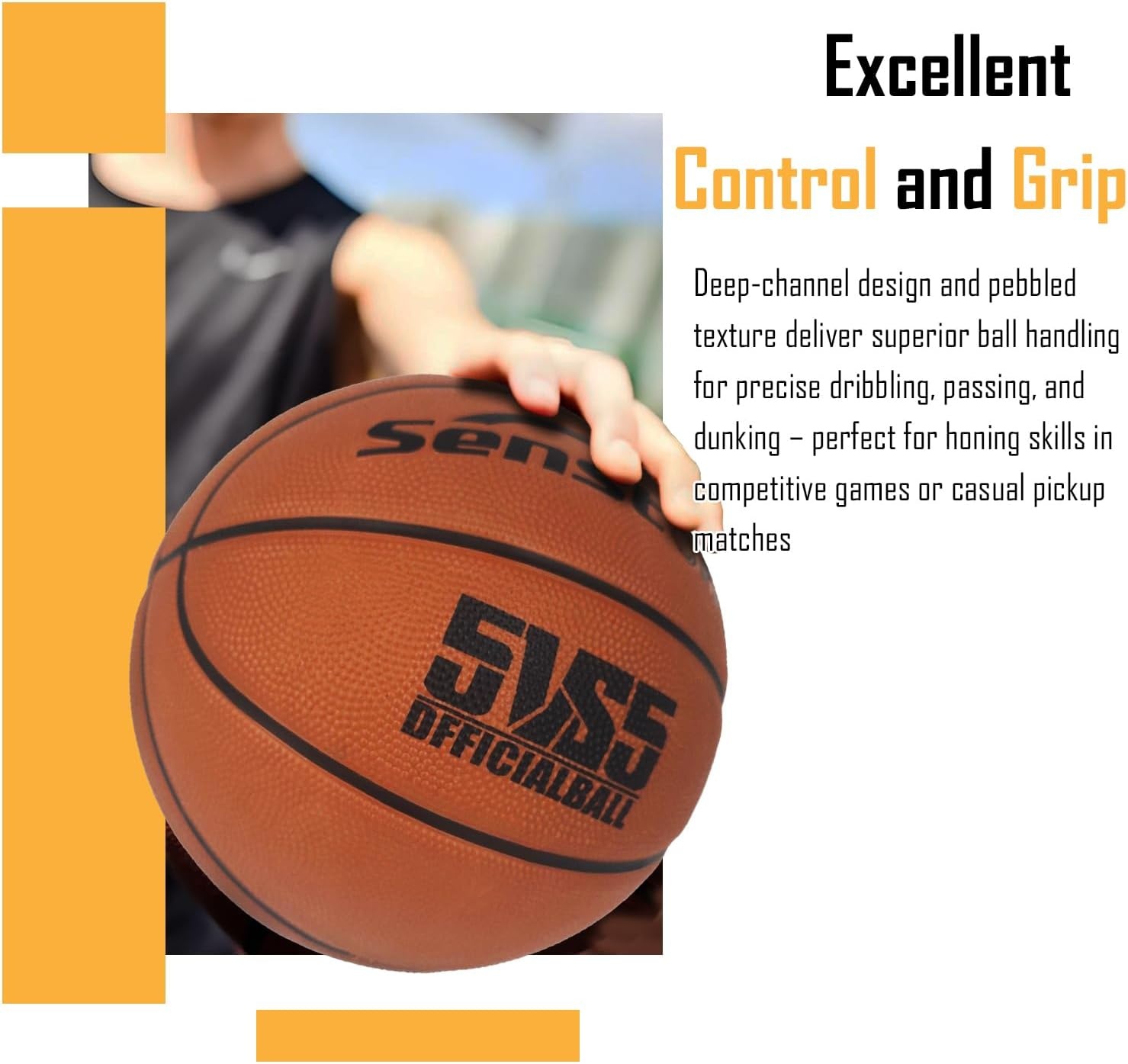 image:imageSenston 295 Outdoor Basketball Premium Grip with Pump for Men Women Excellent bounce elasticity Great value for daily play Built for concrete courts Easy inflation Ideal gift for playersBrown