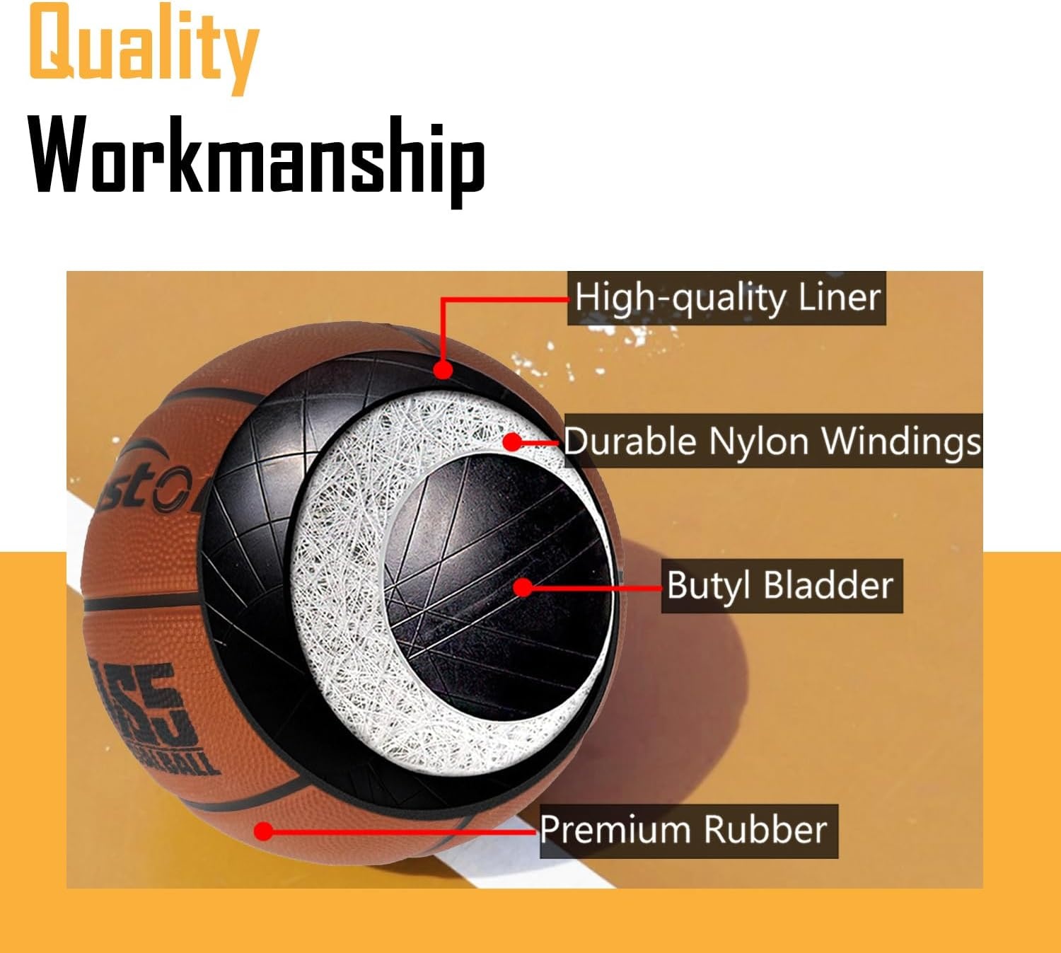 image:imageSenston 295 Outdoor Basketball Premium Grip with Pump for Men Women Excellent bounce elasticity Great value for daily play Built for concrete courts Easy inflation Ideal gift for playersBrown
