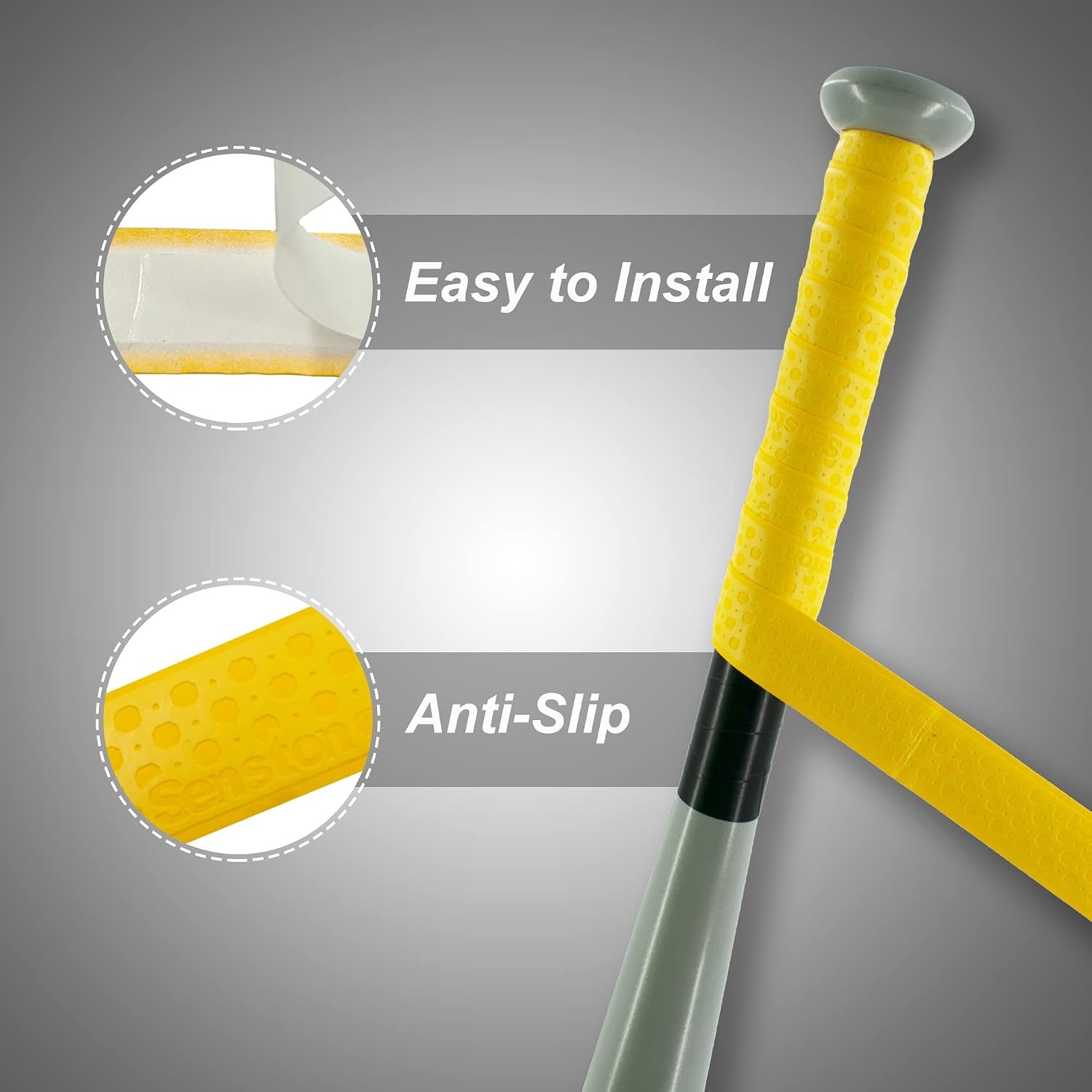 image:imageSenston Baseball Softball Bat Grip Tape AntiSlip Hockey Handle Wrap Grips Tapes2 PackYellow