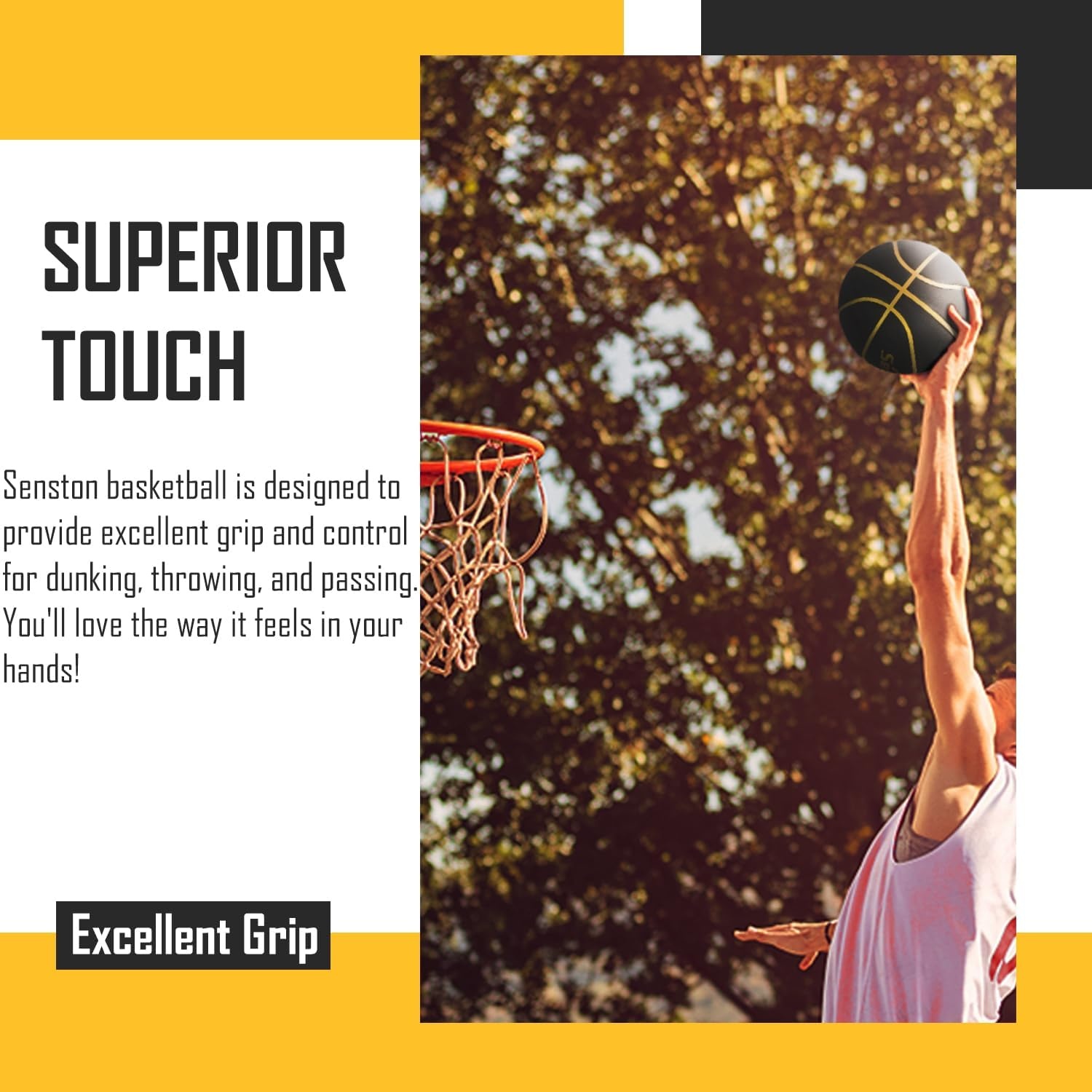 image:imageSenston Basketball 295 Premium PU Leather Basketball with Box Size 7 Premium ElasticityGrip Basketballs Indoor and Outdoor basketballs