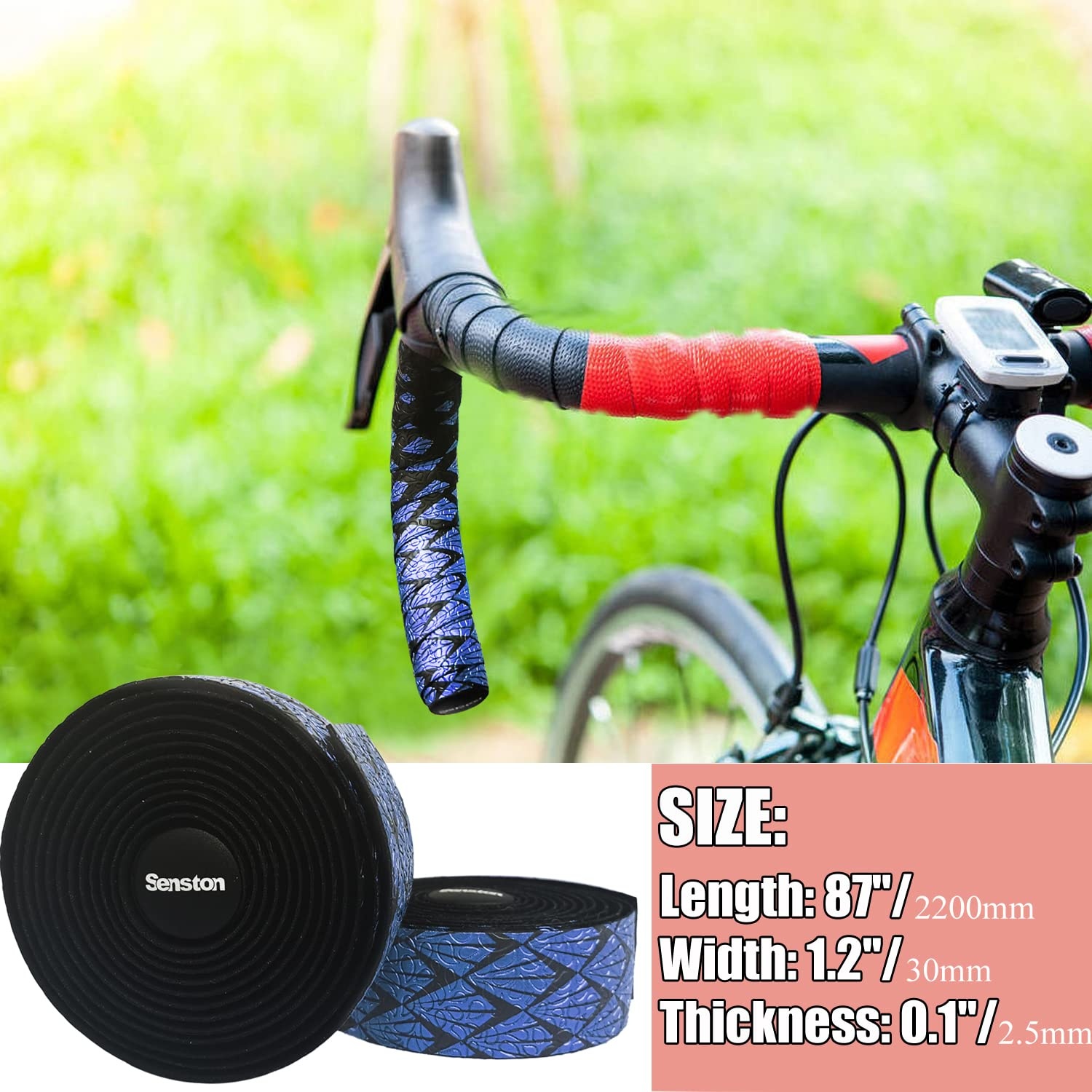 image:imageSenston EVA Road Bike Handlebar Tapes 2 Rolls Cycling Handle Wraps Bicycle Bar Tape BlueBlue