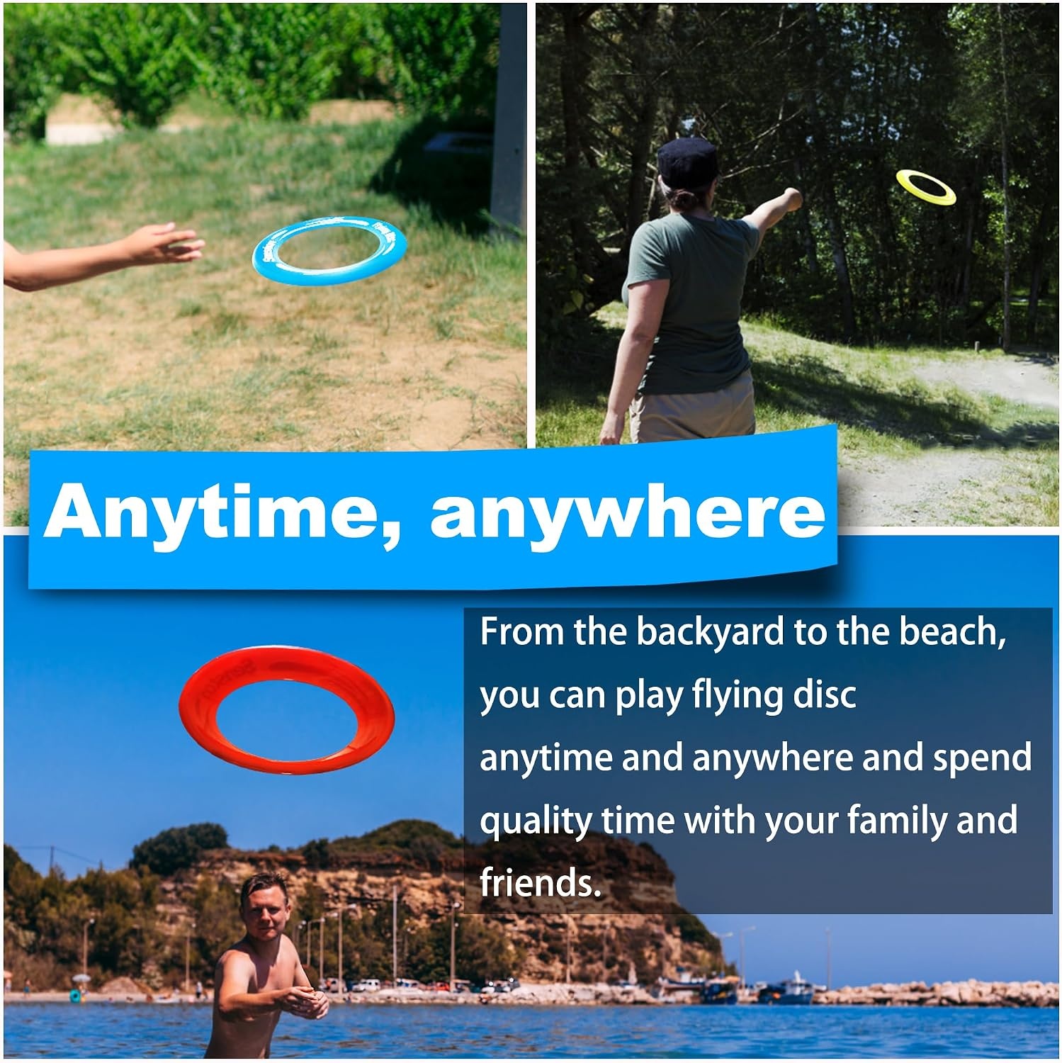 image:imageSenston Flying Discs Easily Catch and Throw Sports Disc 11 Inch Soft Flying Discss for All Players Colorful Flying Discs 3 Pcs for Pool Backyard Family Fun BlueBlueRedYellow