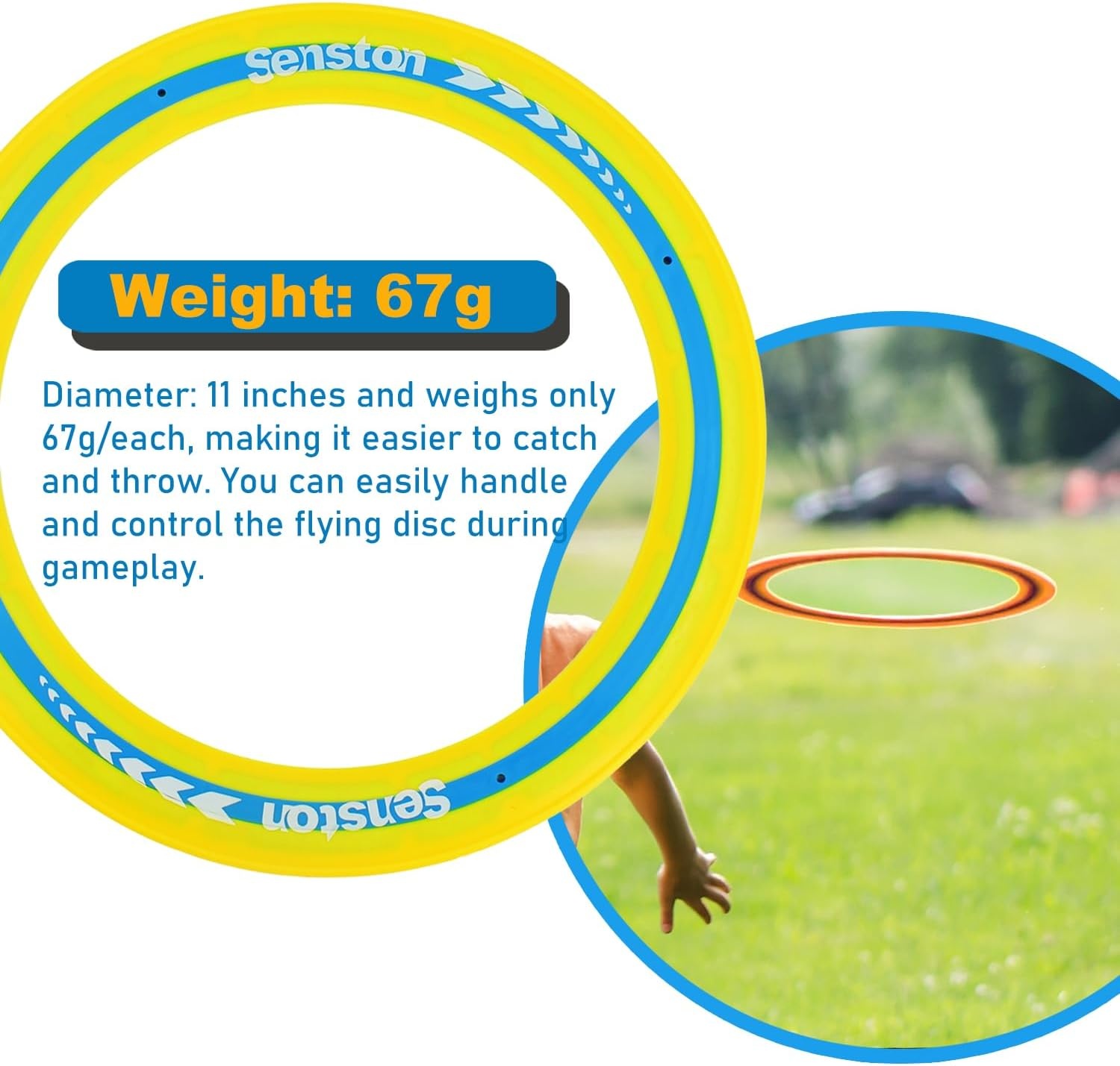 image:imageSenston Flying Discs Easily Catch and Throw Sports Disc 11 Inch Soft Flying Discss for All Players Colorful Flying Discs 3 Pcs for Pool Backyard Family Fun BlueBlueYellowOrange