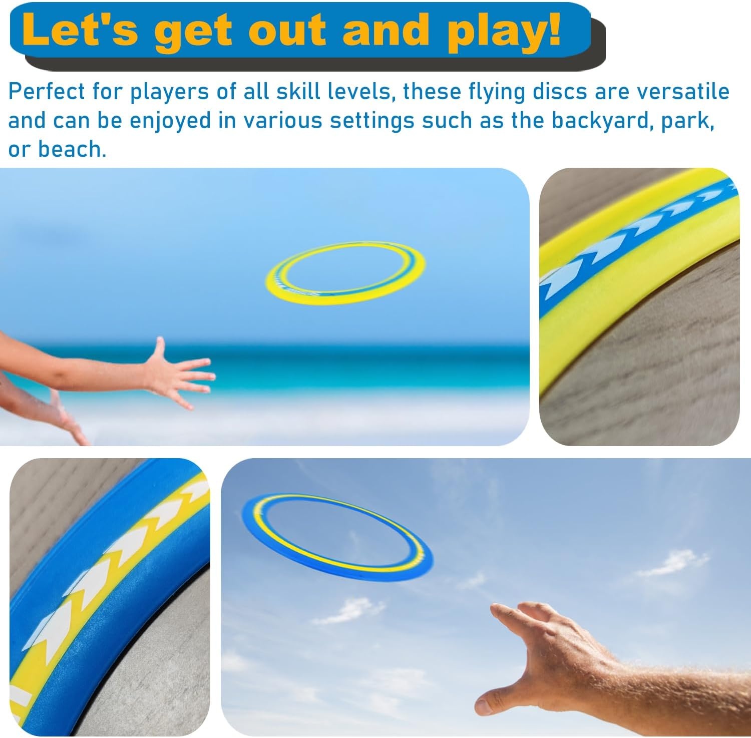 image:imageSenston Flying Discs Easily Catch and Throw Sports Disc 11 Inch Soft Flying Discss for All Players Colorful Flying Discs 3 Pcs for Pool Backyard Family Fun BlueBlueYellowOrange