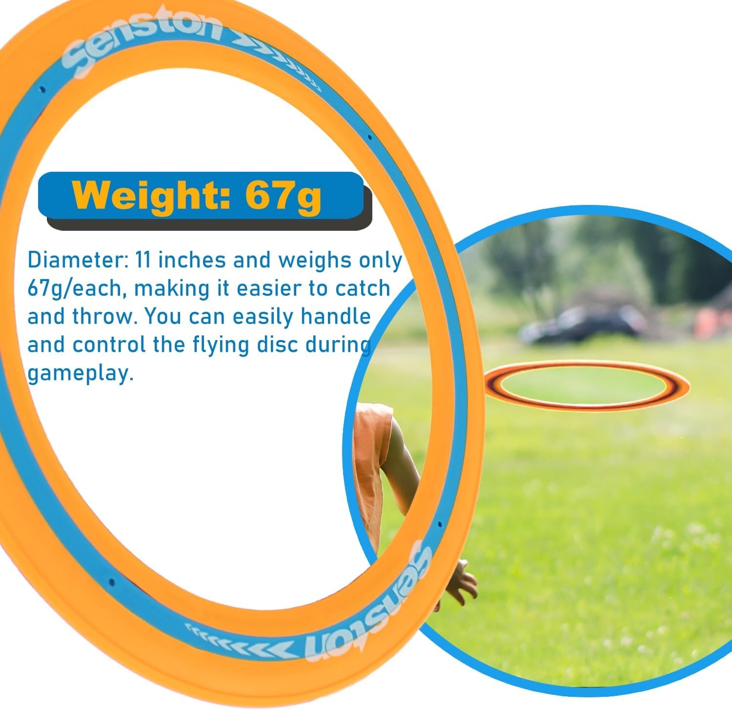 image:imageSenston Flying Discs Easily Catch and Throw Sports Disc 11 Inch Soft Flying Discss for All Players Colorful Flying Discs 3 Pcs for Pool Backyard Family Fun BlueOrange