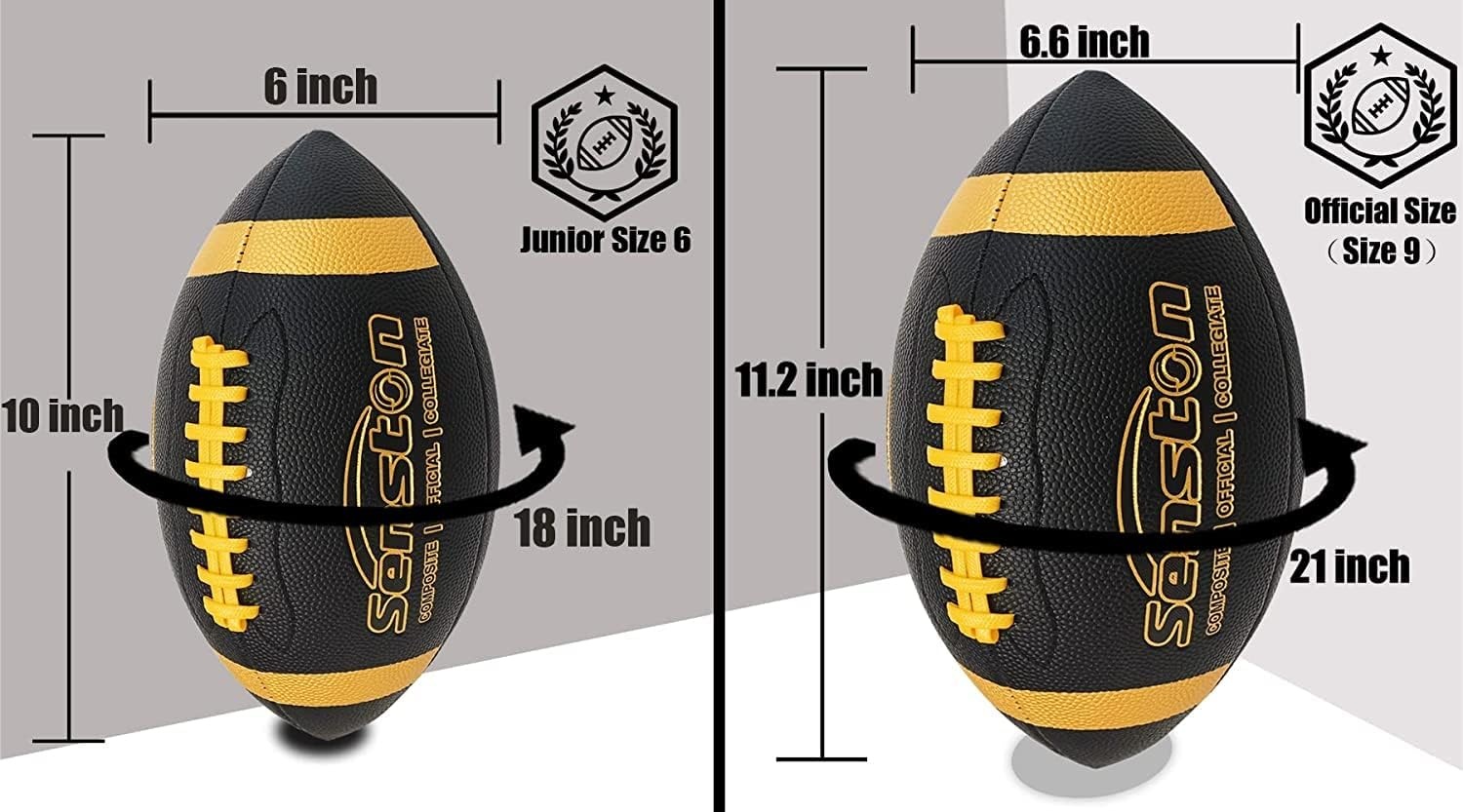 image:imageSenston Football Size 96 Premium Composite Leather High SchoolKidsYouth Football with Pump Size Foot Ball with PumpBlack