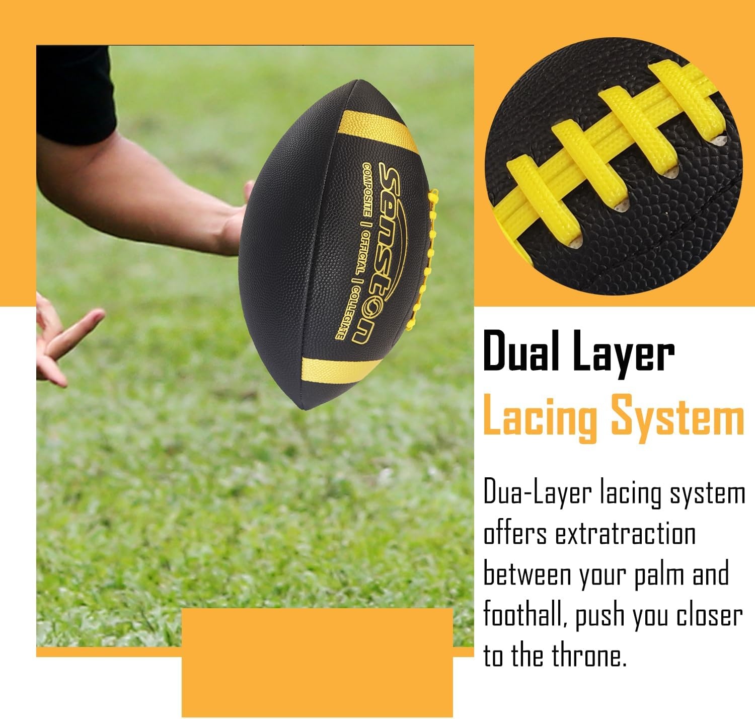 image:imageSenston Football Size 96 Premium Composite Leather High SchoolKidsYouth Football with Pump Size Foot Ball with PumpBlack