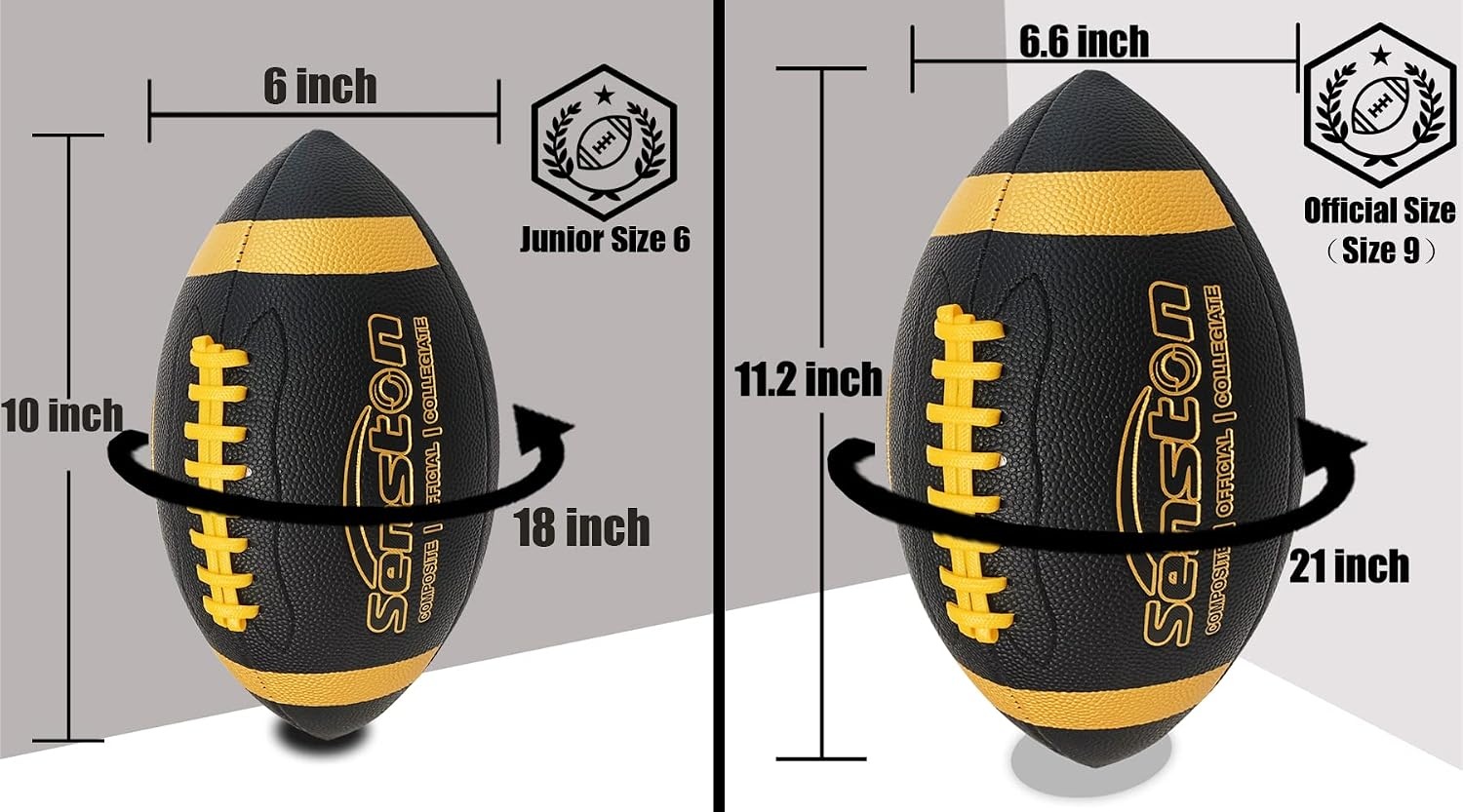 image:imageSenston Football Size 96 Premium Composite Leather High SchoolKidsYouth Football with Pump Size Foot Ball with PumpBlack