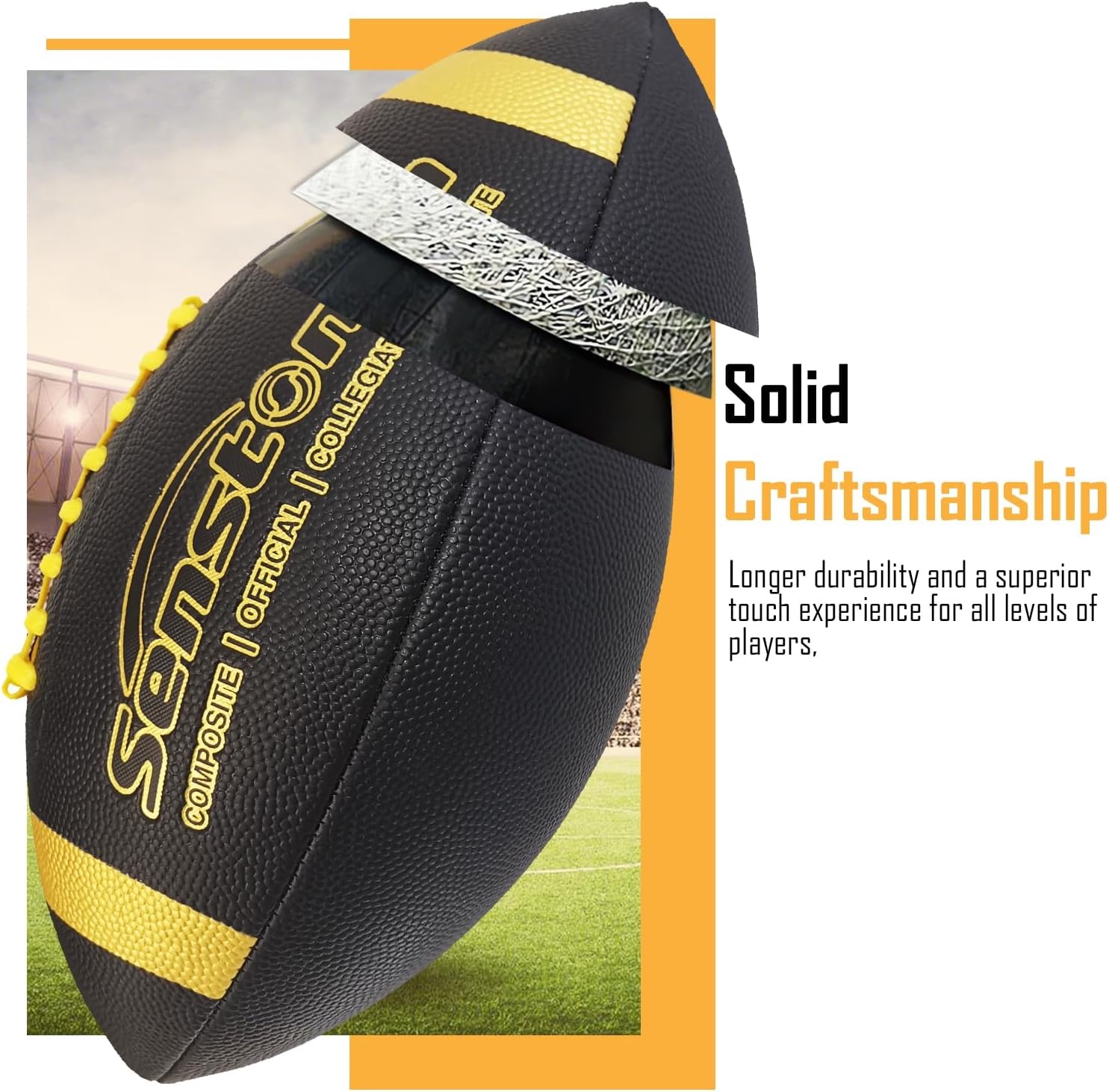 image:imageSenston Football Size 96 Premium Composite Leather High SchoolKidsYouth Football with Pump Size Foot Ball with PumpBlack