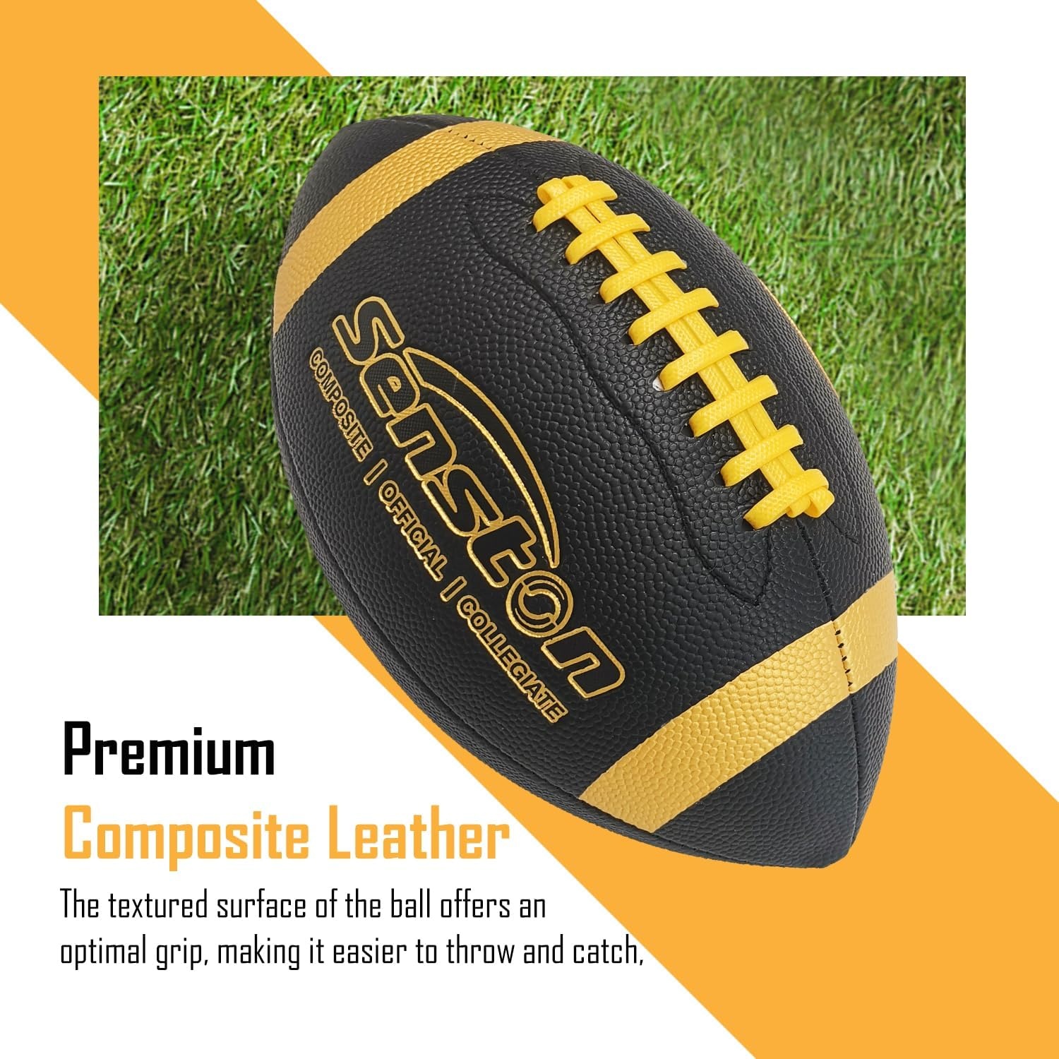 image:imageSenston Football Size 96 Premium Composite Leather High SchoolKidsYouth Football with Pump Size Foot Ball with PumpBlack