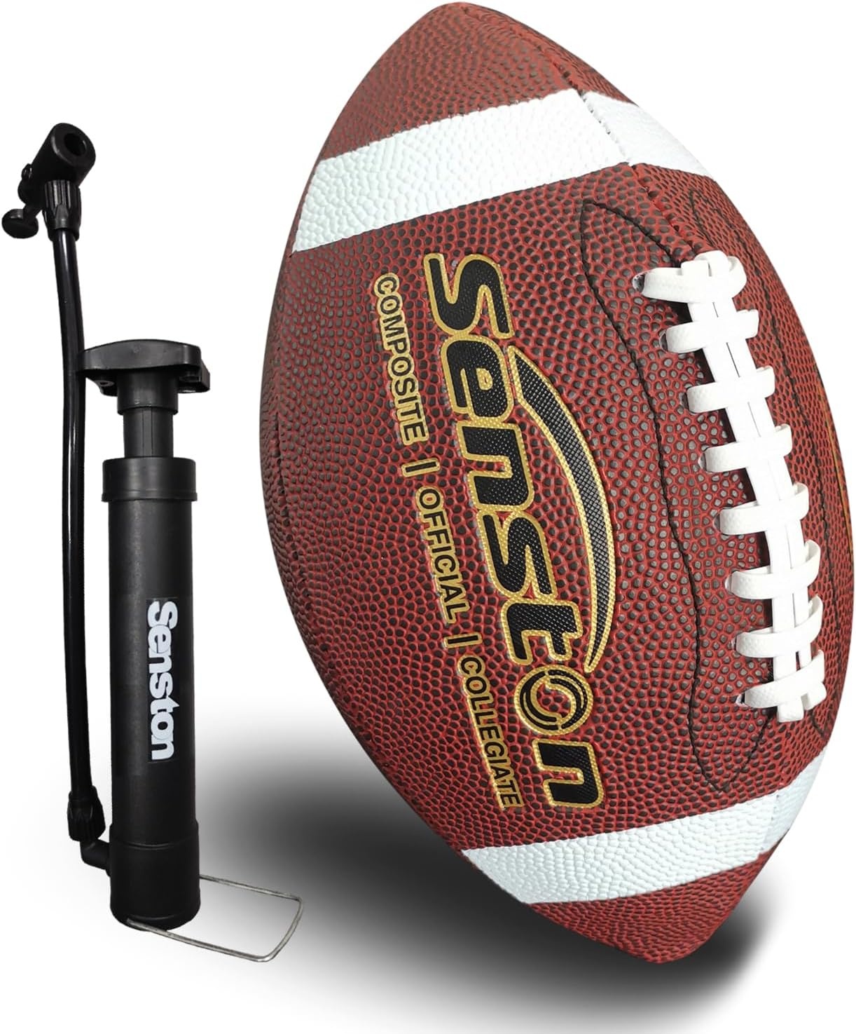 image:imageSenston Football Size 96 Premium Composite Leather High SchoolKidsYouth Football with Pump Size Foot Ball with PumpBrown
