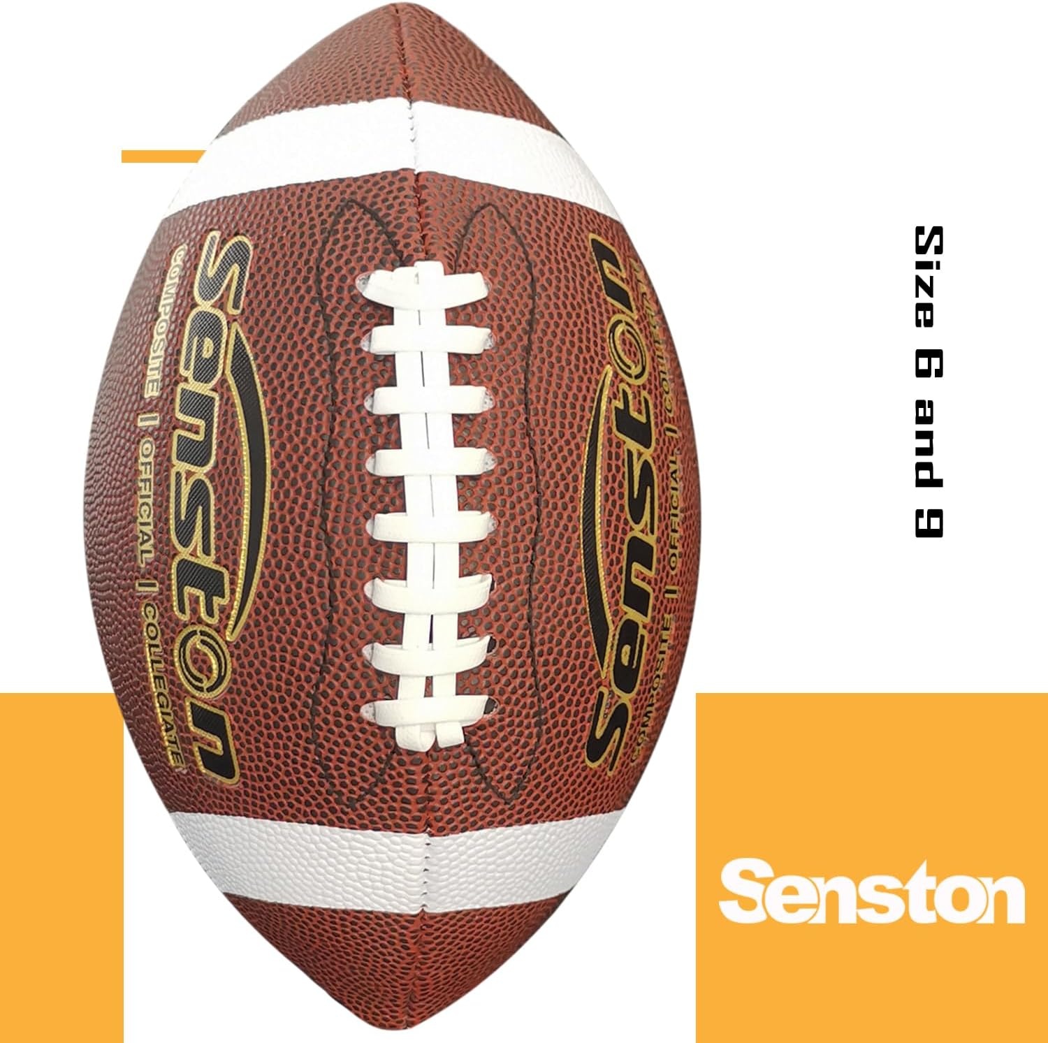 image:imageSenston Football Size 96 Premium Composite Leather High SchoolKidsYouth Football with Pump Size Foot Ball with PumpBrown