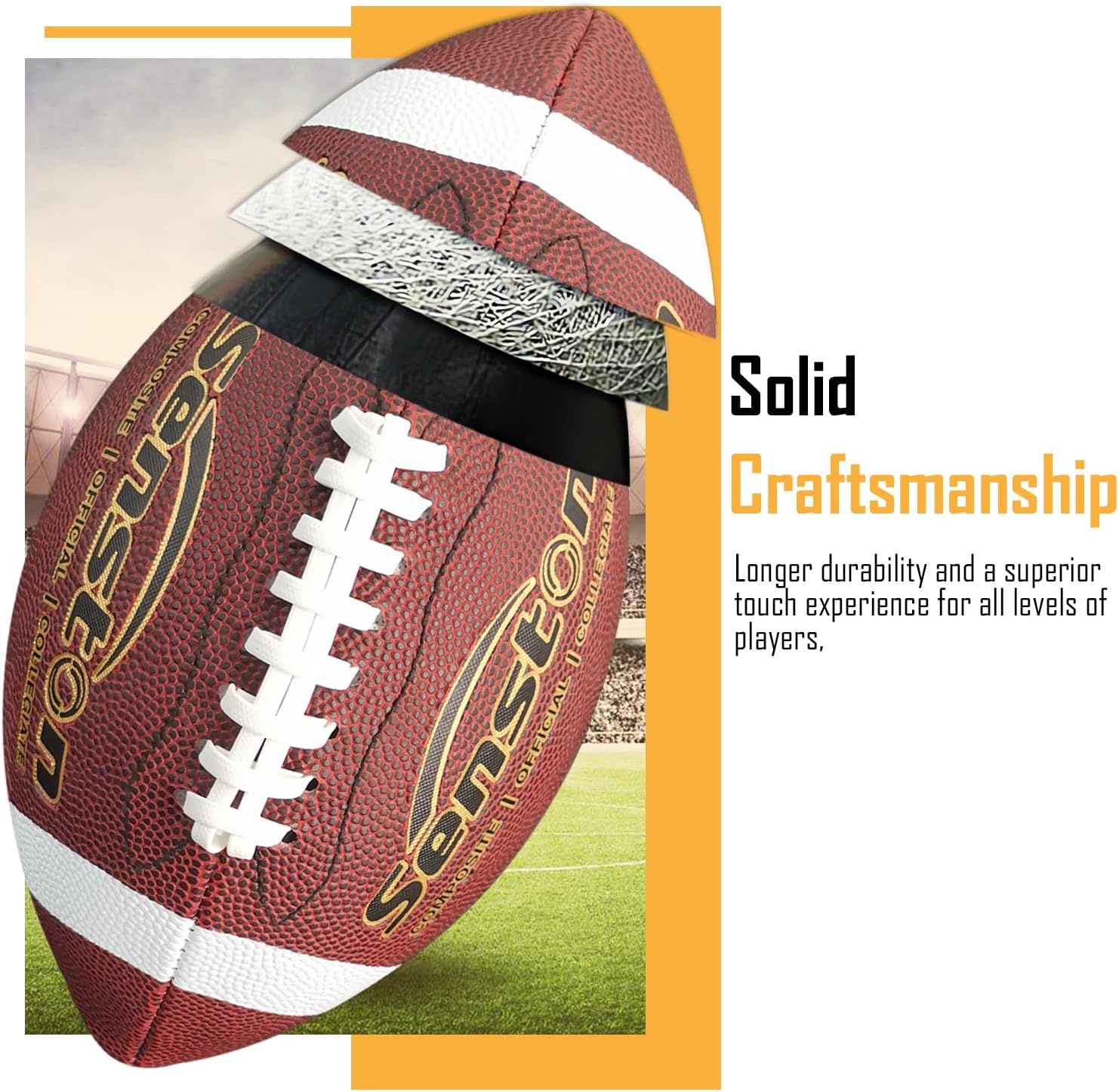 image:imageSenston Football Size 96 Premium Composite Leather High SchoolKidsYouth Football with Pump Size Foot Ball with PumpBrown