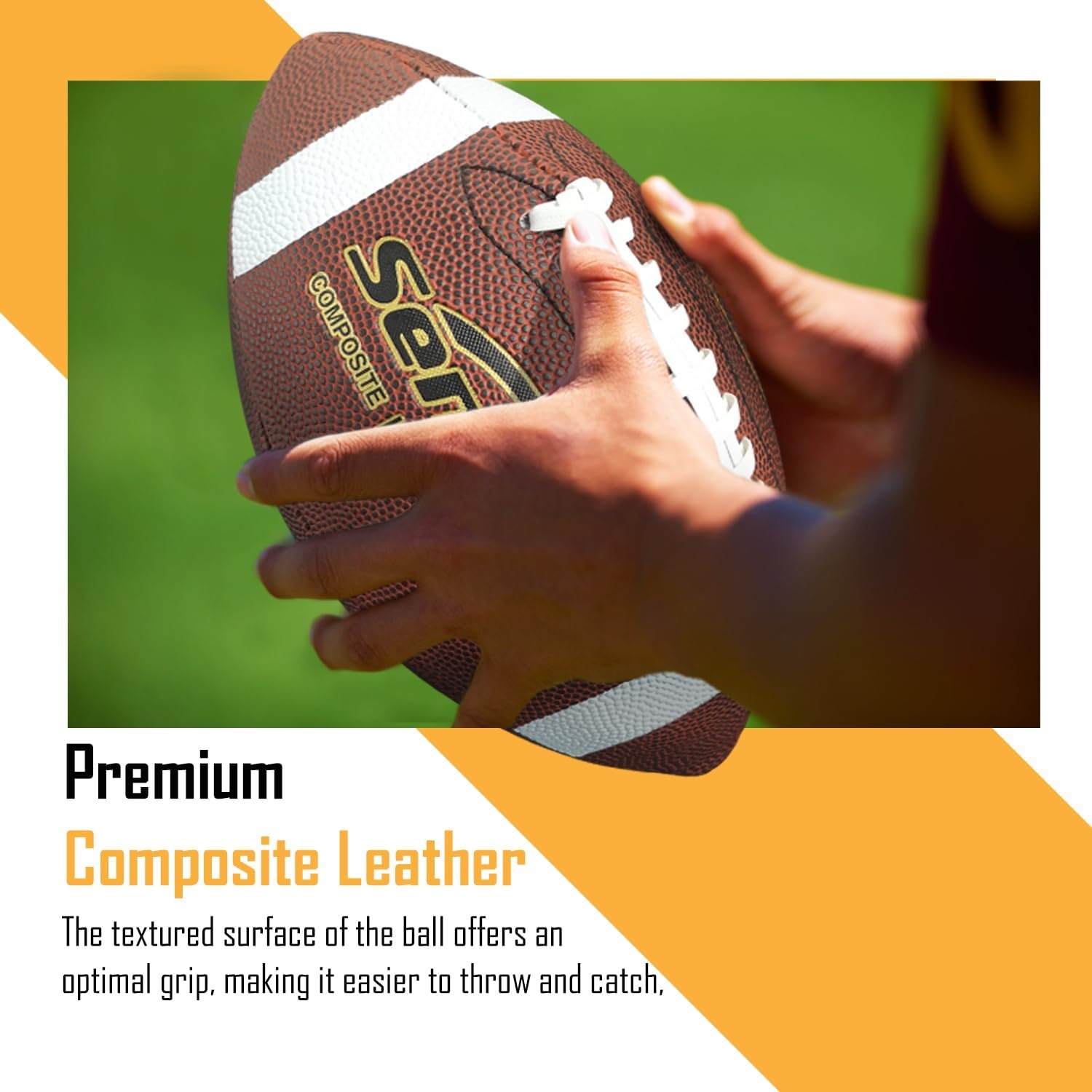 image:imageSenston Football Size 96 Premium Composite Leather High SchoolKidsYouth Football with Pump Size Foot Ball with PumpBrown