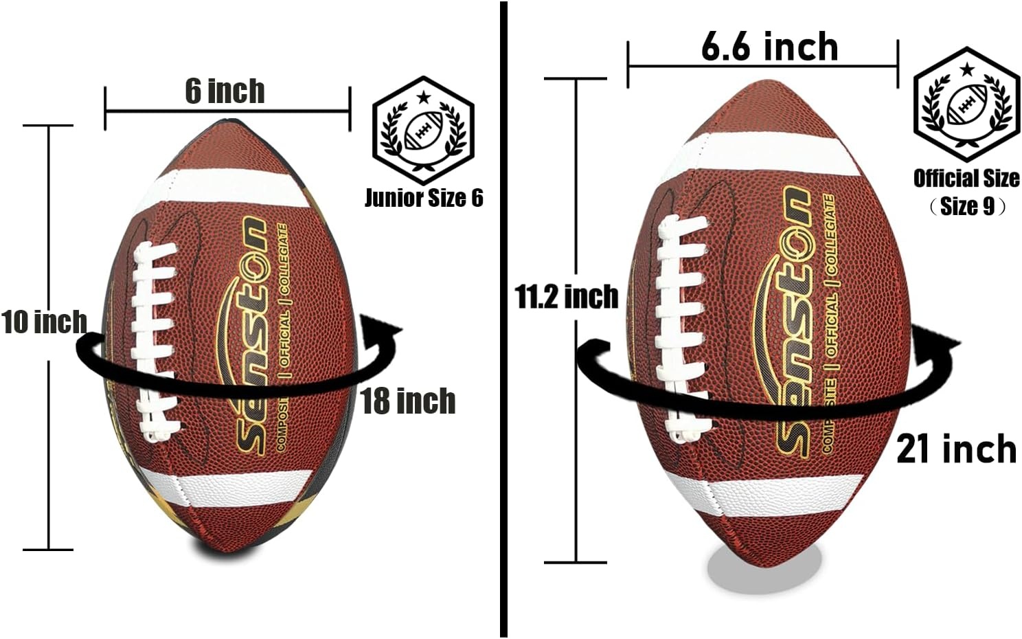 image:imageSenston Football Size 96 Premium Composite Leather High SchoolKidsYouth Football with Pump Size Foot Ball with PumpBrown