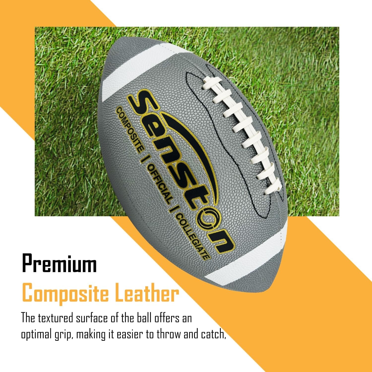 image:imageSenston Football Size 96 Premium Composite Leather High SchoolKidsYouth Football with Pump Size Foot Ball with PumpSilver