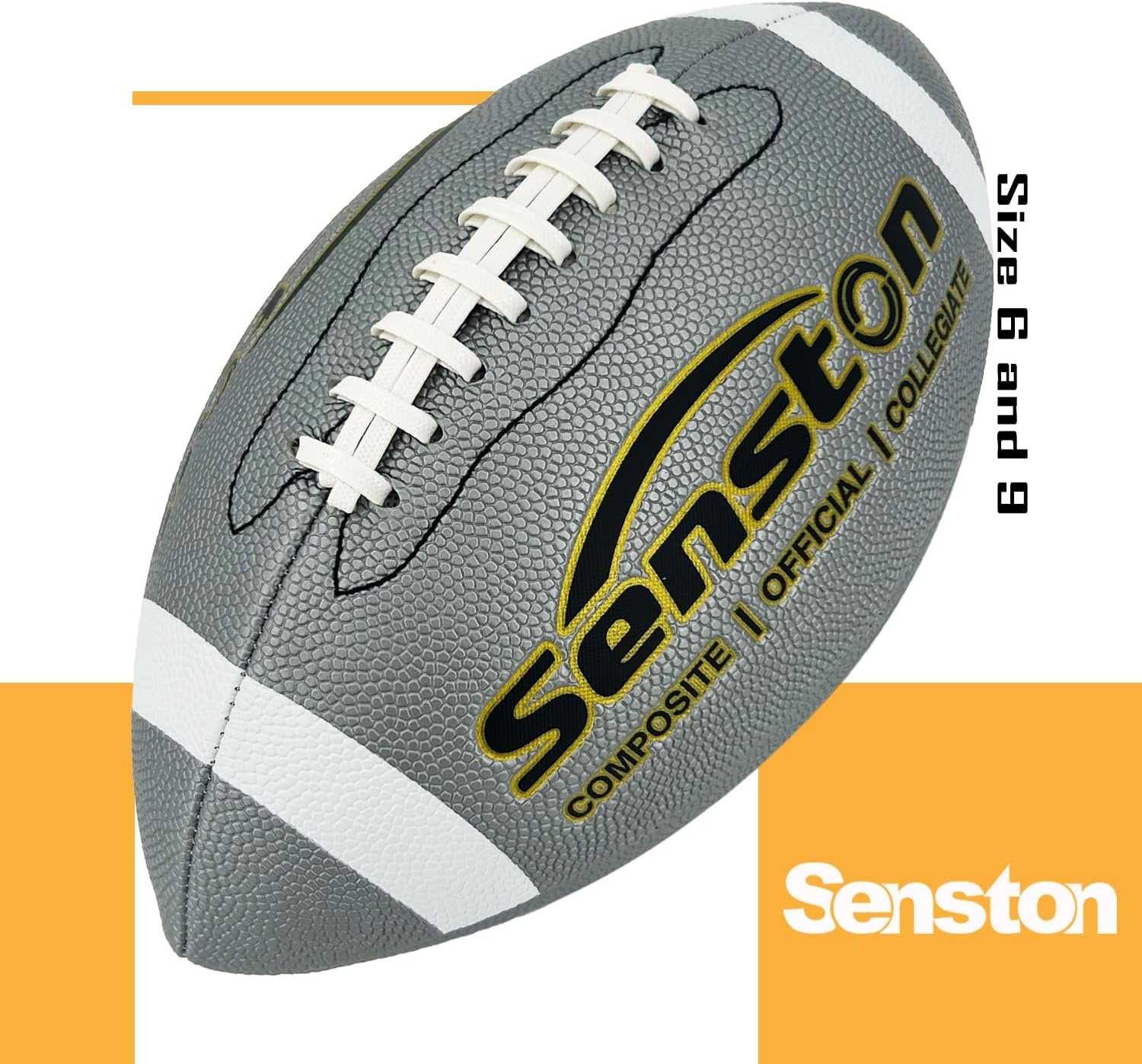image:imageSenston Football Size 96 Premium Composite Leather High SchoolKidsYouth Football with Pump Size Foot Ball with PumpSilver