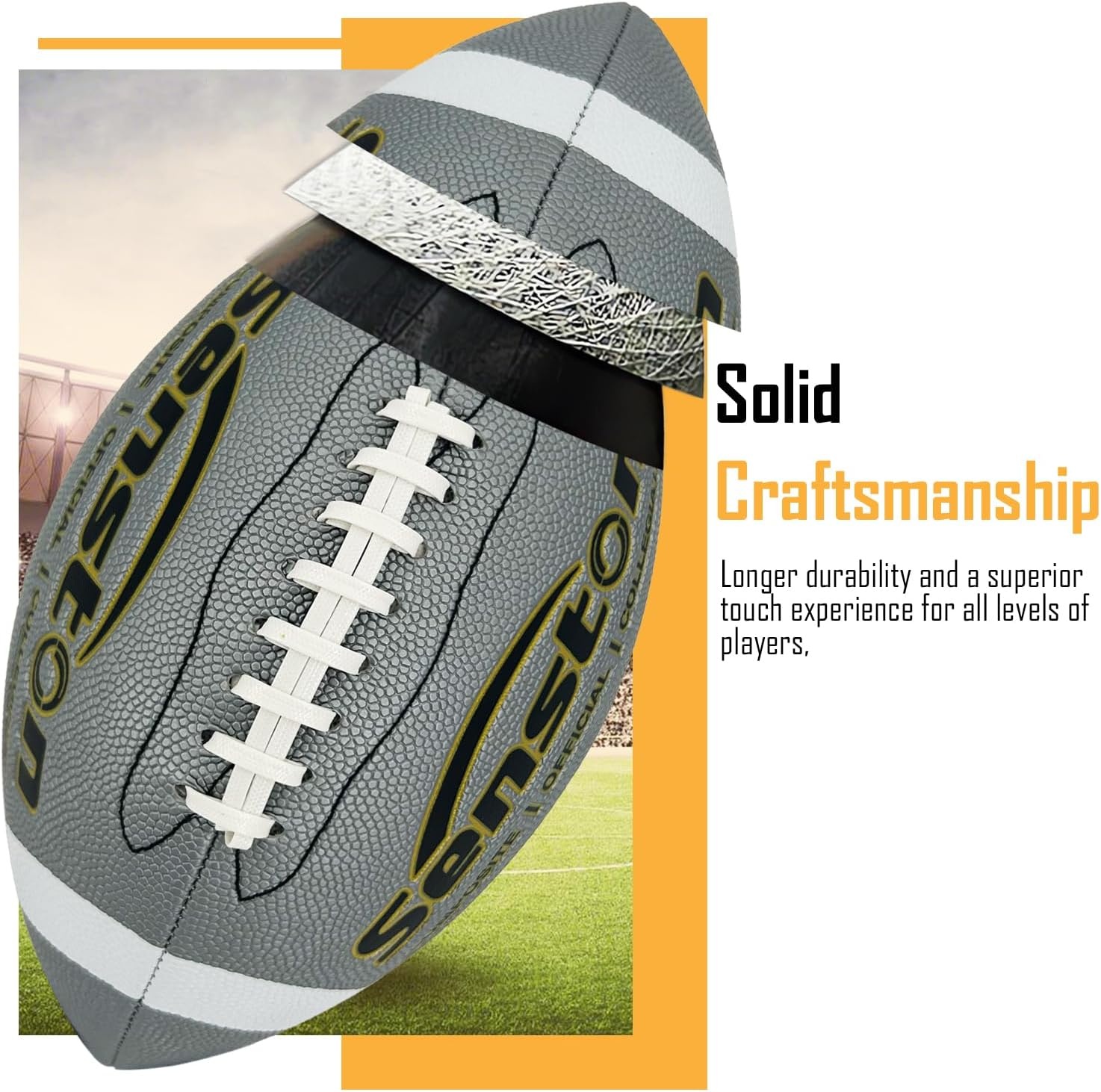image:imageSenston Football Size 96 Premium Composite Leather High SchoolKidsYouth Football with Pump Size Foot Ball with PumpSilver