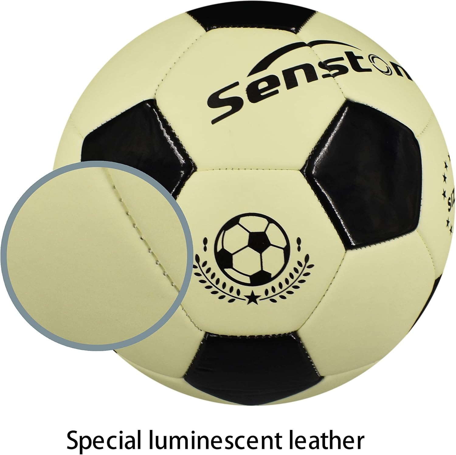 image:imageSenston Glow in the Dark Soccer Ball Size 5 Glowing PU Soccer with Pump No Batteries RequiredLightAbsorbing Luminous MaterialEcofriendly amp DurablePerfect PresentIndoor amp Outdoor Use