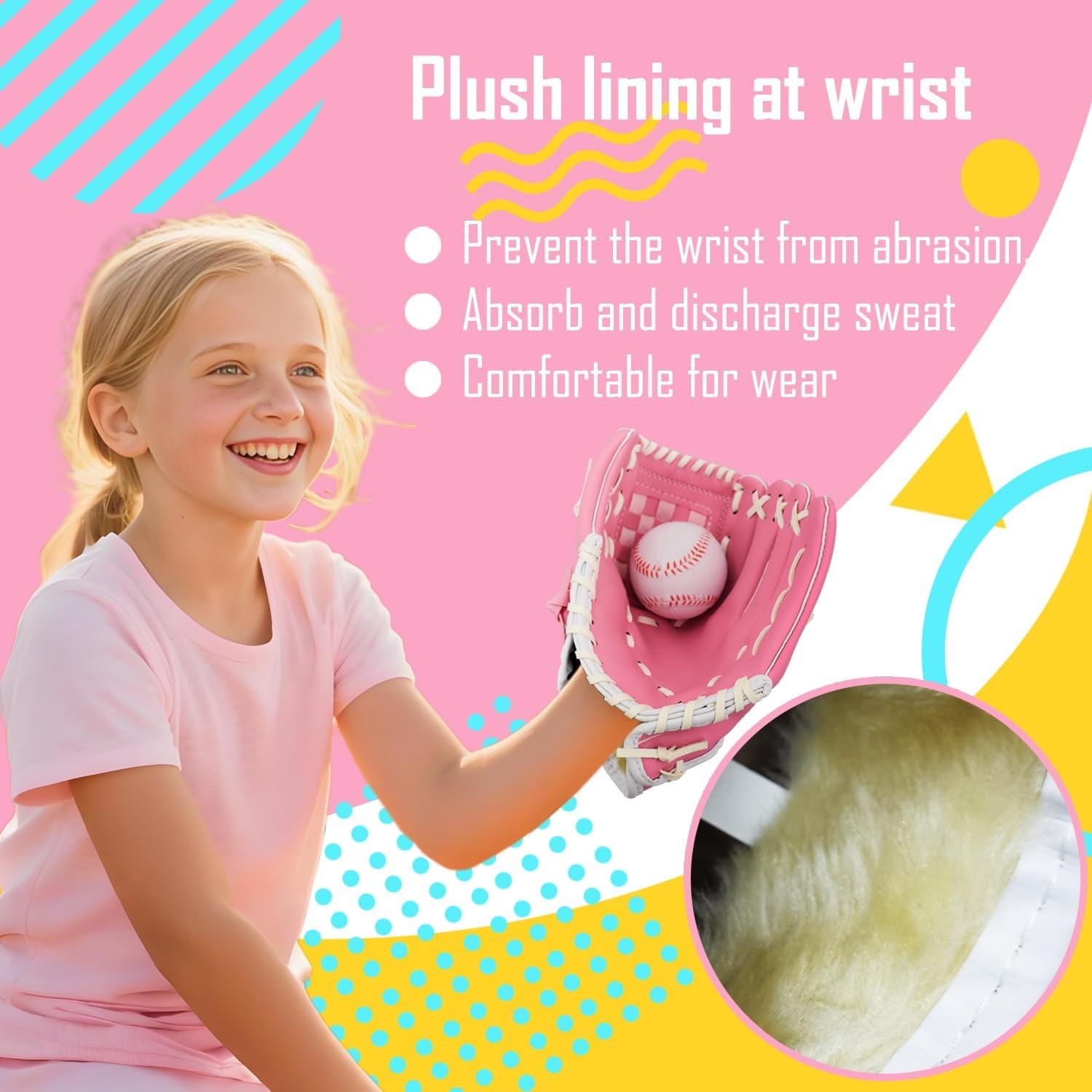 image:imageSenston Kids Youth Adult Baseball Glove 105 Softball Mitt LeftRight Hand Throw with BallPink