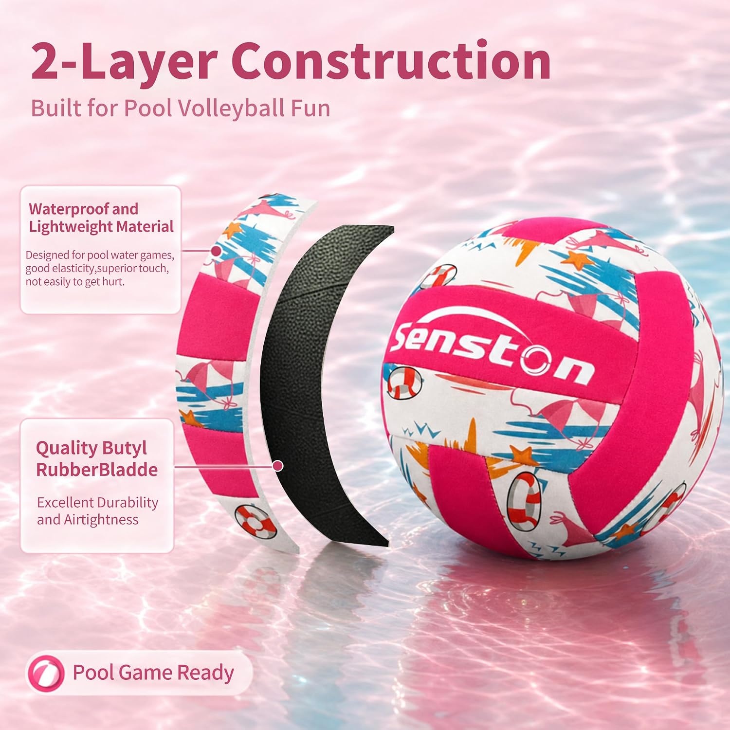 image:imageSenston Lightweight Water Pool Volleyball Size 5 for Pool Gamesfor Beach Volleyball Indoor Outdoorpink