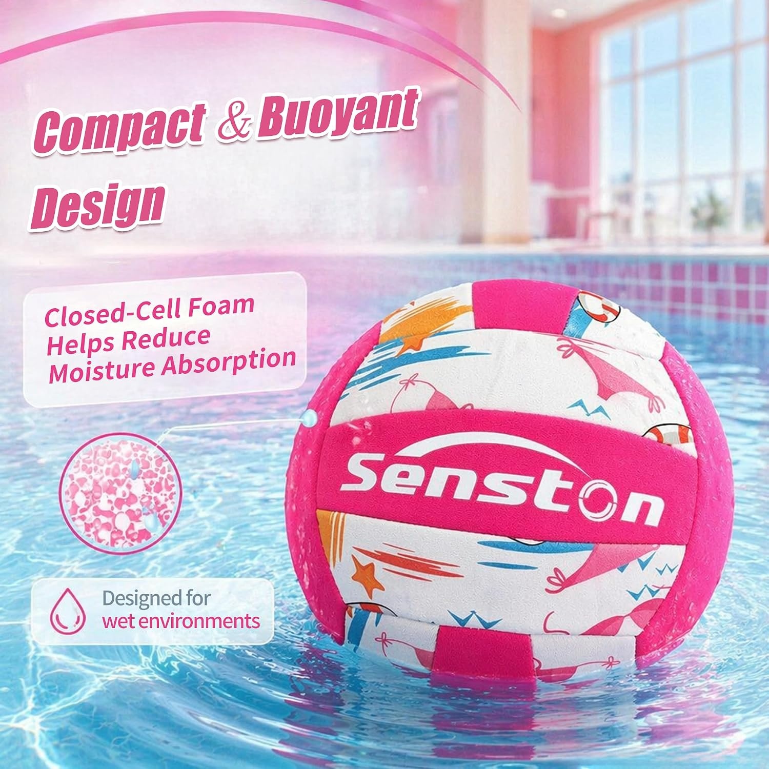 image:imageSenston Lightweight Water Pool Volleyball Size 5 for Pool Gamesfor Beach Volleyball Indoor Outdoorpink