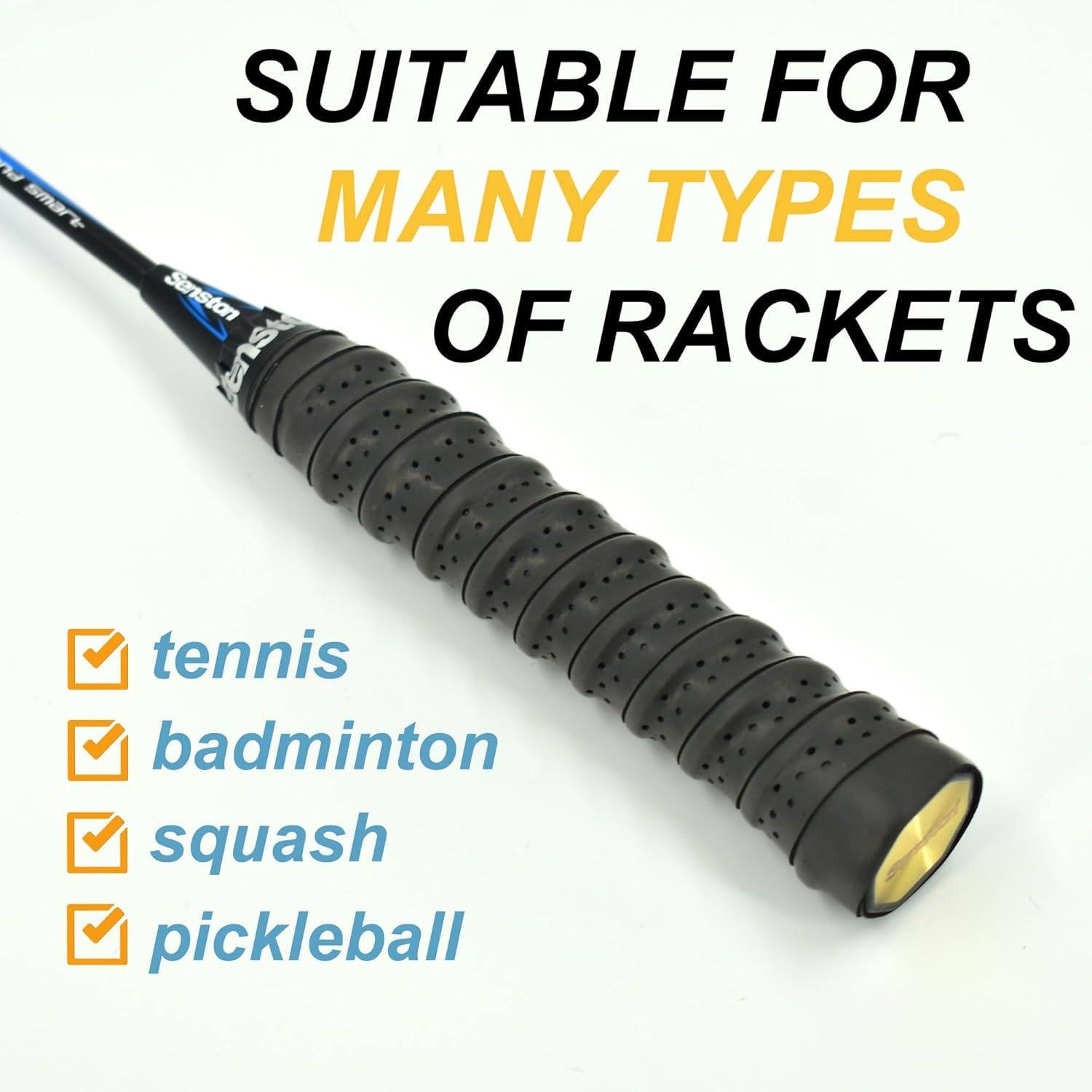image:imageSenston New Rackets Grip Anti Slip Perforated Super Absorbent Tennis Overgrip Badminton Overgrip Pickleballs OvergripBlack