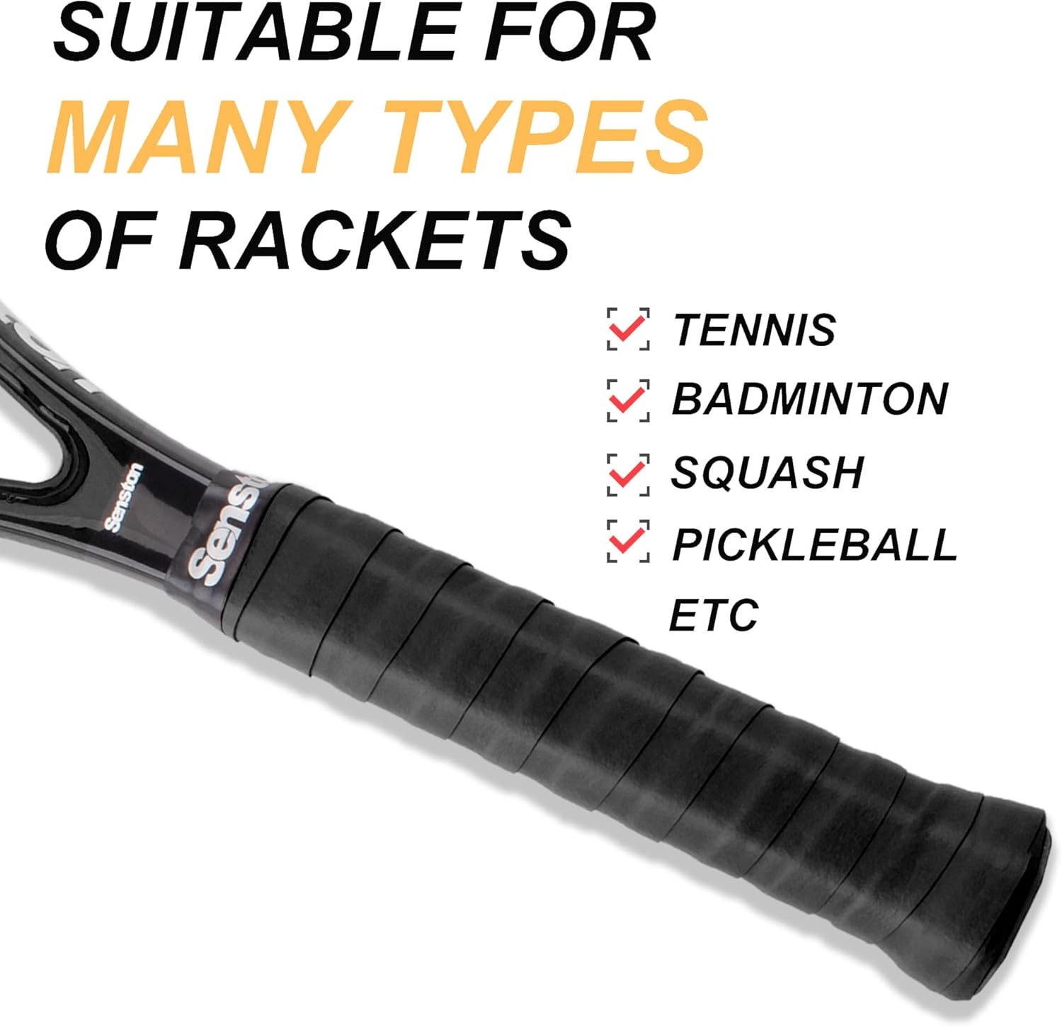 image:imageSenston New Rackets Grip Anti Slip Perforated Super Absorbent Tennis Overgrip Badminton Overgrip Pickleballs OvergripBlack