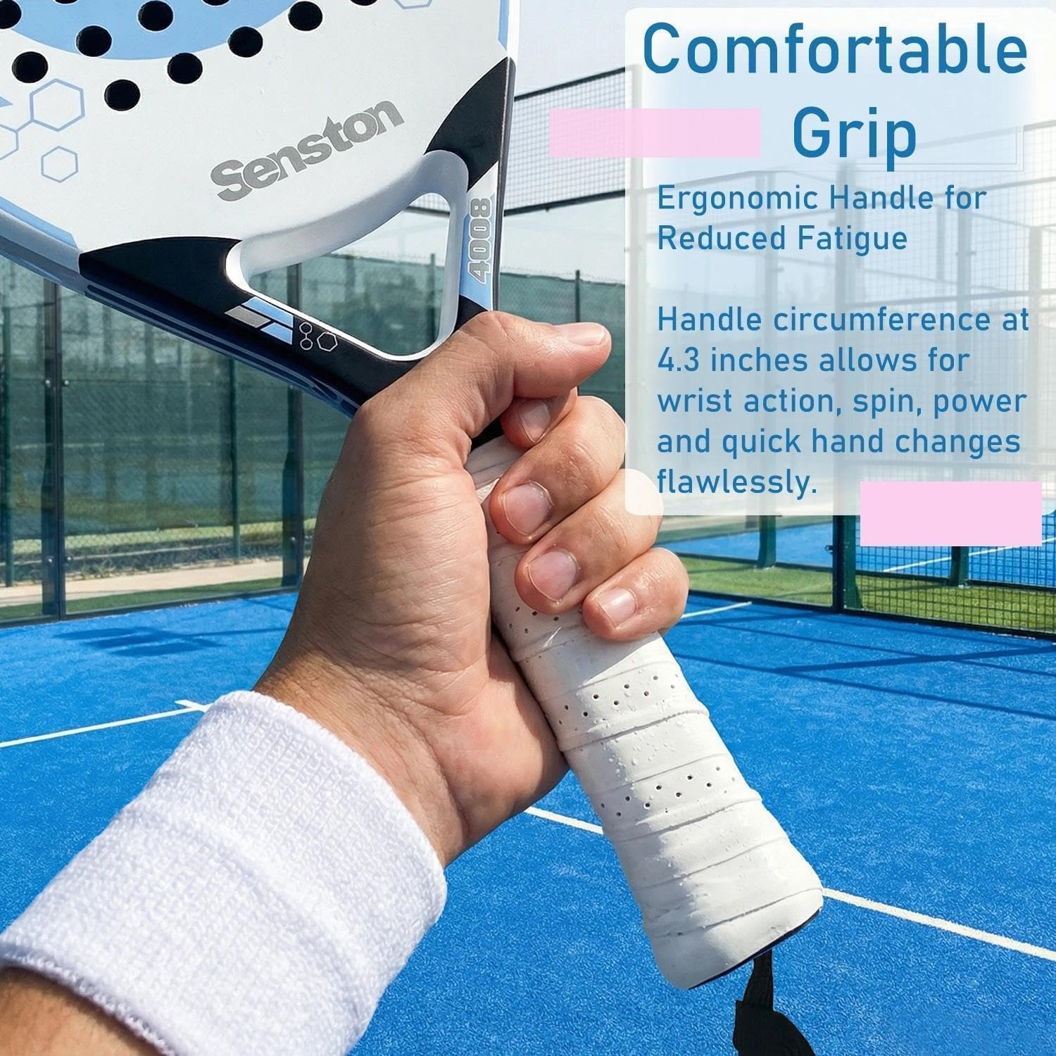 image:imageSenston Paddle Tennis Racket CarbonFiber Surface with EVA Memory FlexFoam Core Padel Racket with Carry Bag and Balls for Pop Tennis Beach Tennis