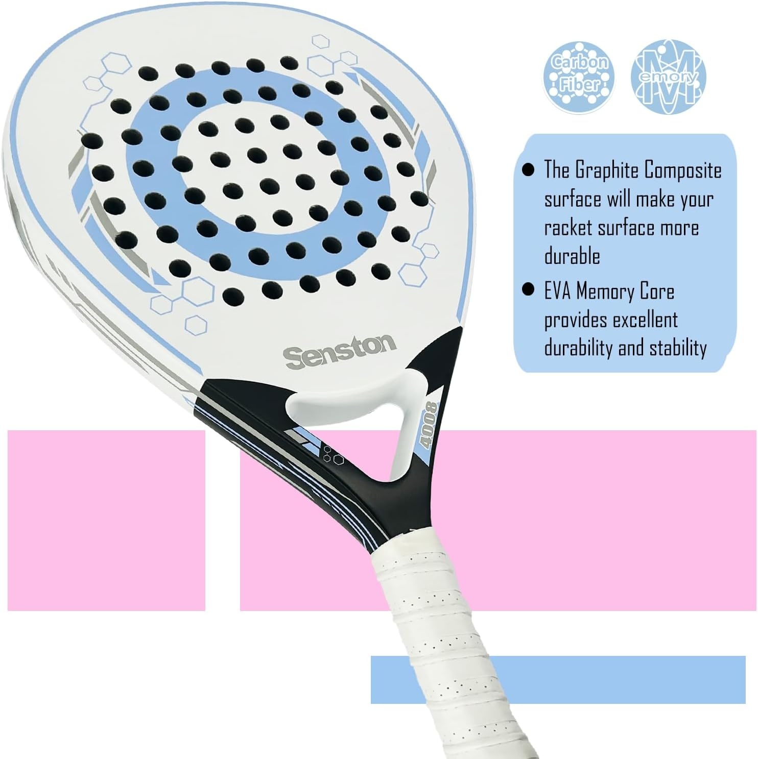 image:imageSenston Paddle Tennis Racket CarbonFiber Surface with EVA Memory FlexFoam Core Padel Racket with Carry Bag and Balls for Pop Tennis Beach Tennis