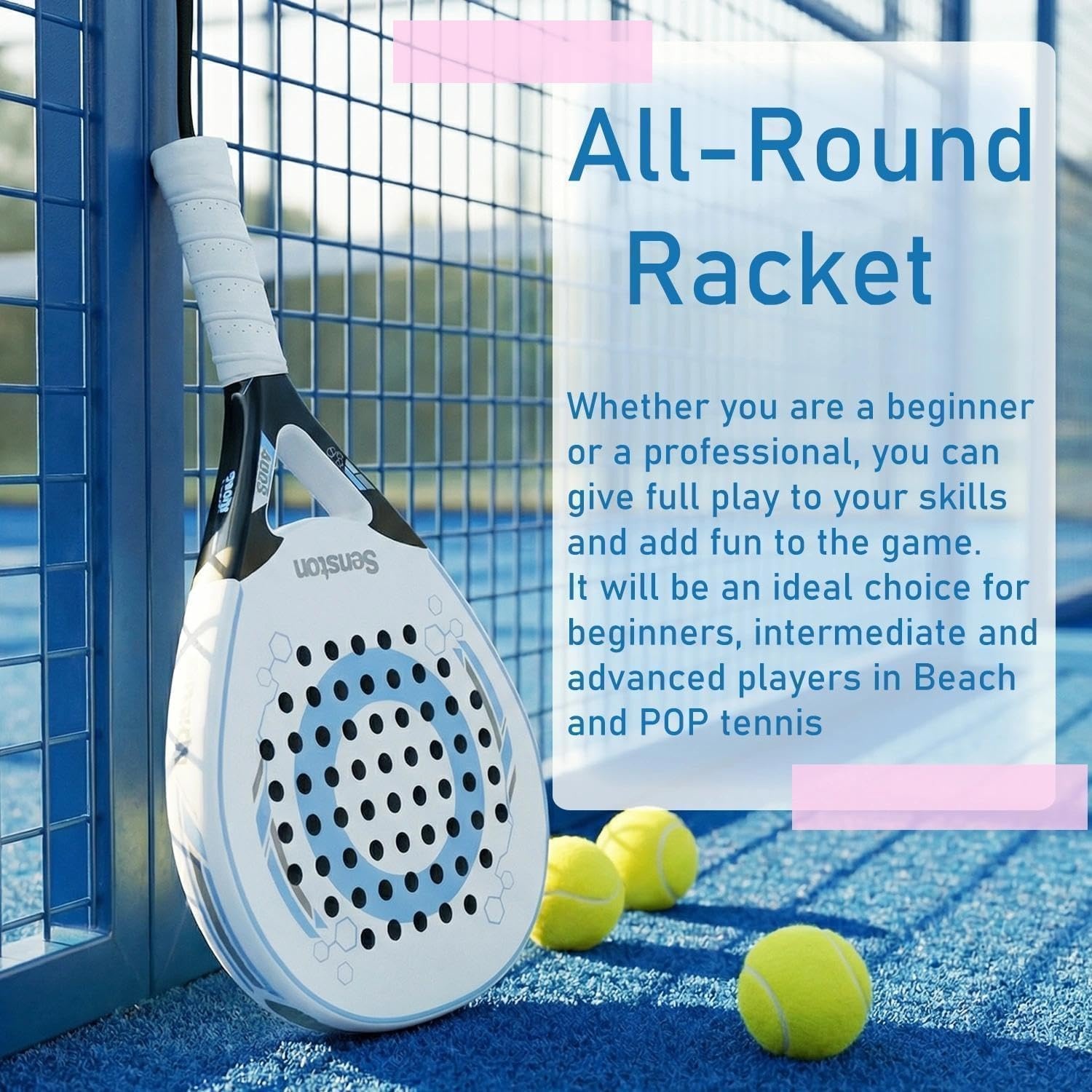image:imageSenston Paddle Tennis Racket CarbonFiber Surface with EVA Memory FlexFoam Core Padel Racket with Carry Bag and Balls for Pop Tennis Beach Tennis